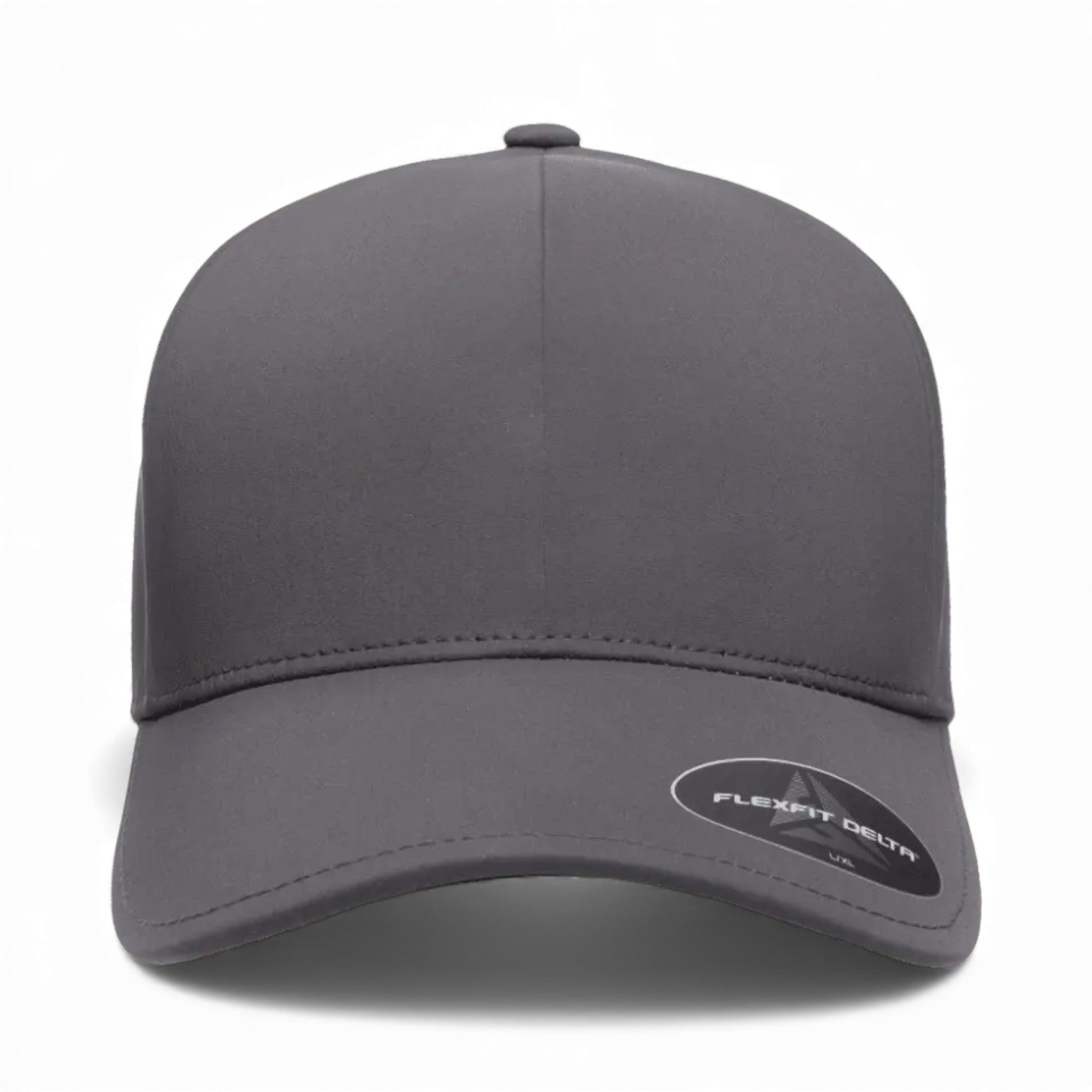 Front view of Flexfit 180 custom hat in dark grey