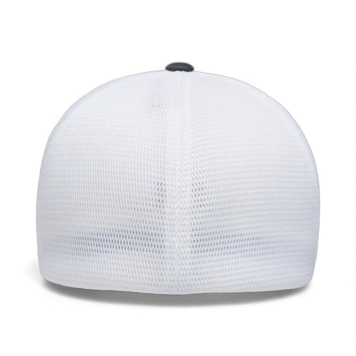 Back view of Flexfit 5511UP custom hat in charcoal and white