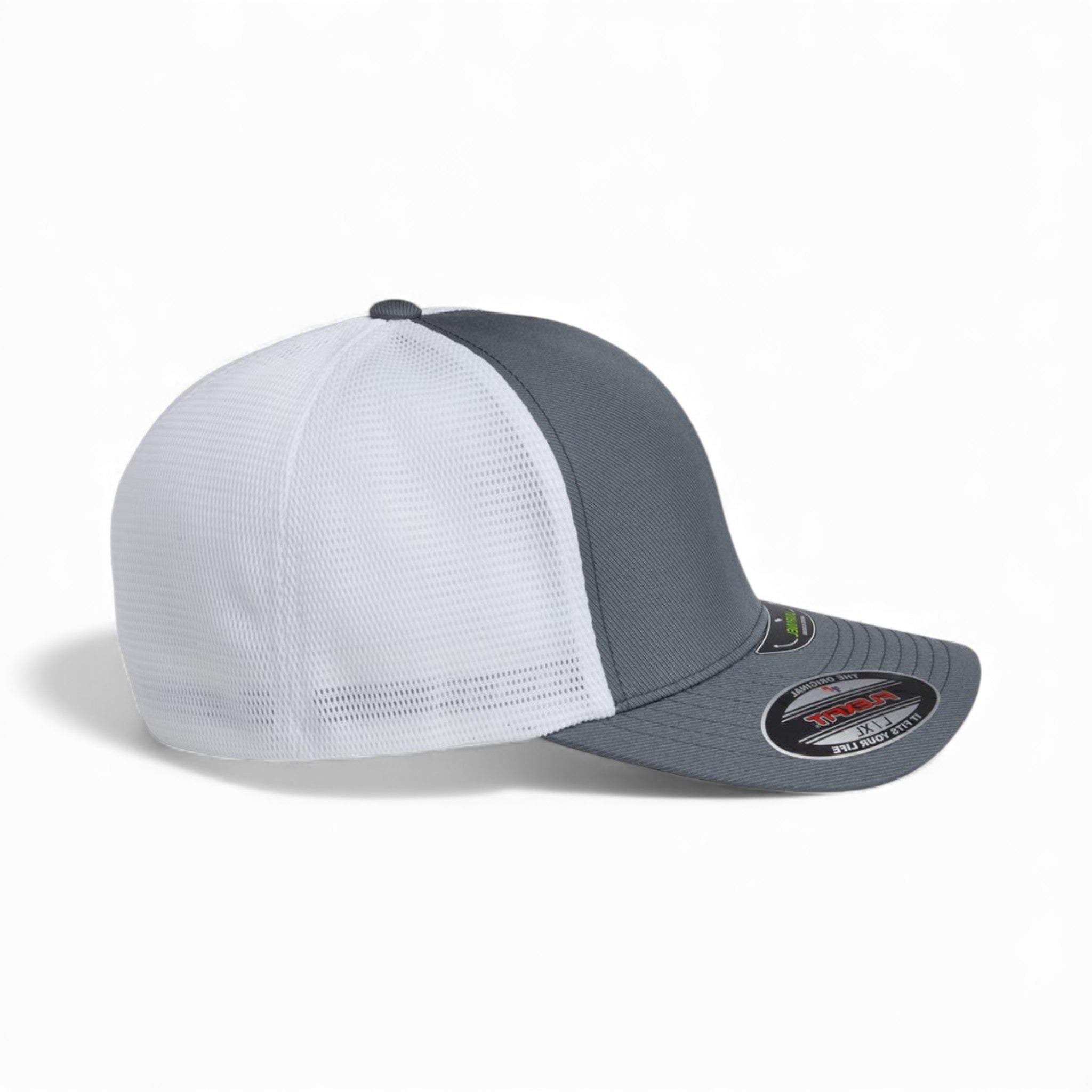 Right side view of Flexfit 5511UP custom hat in charcoal and white