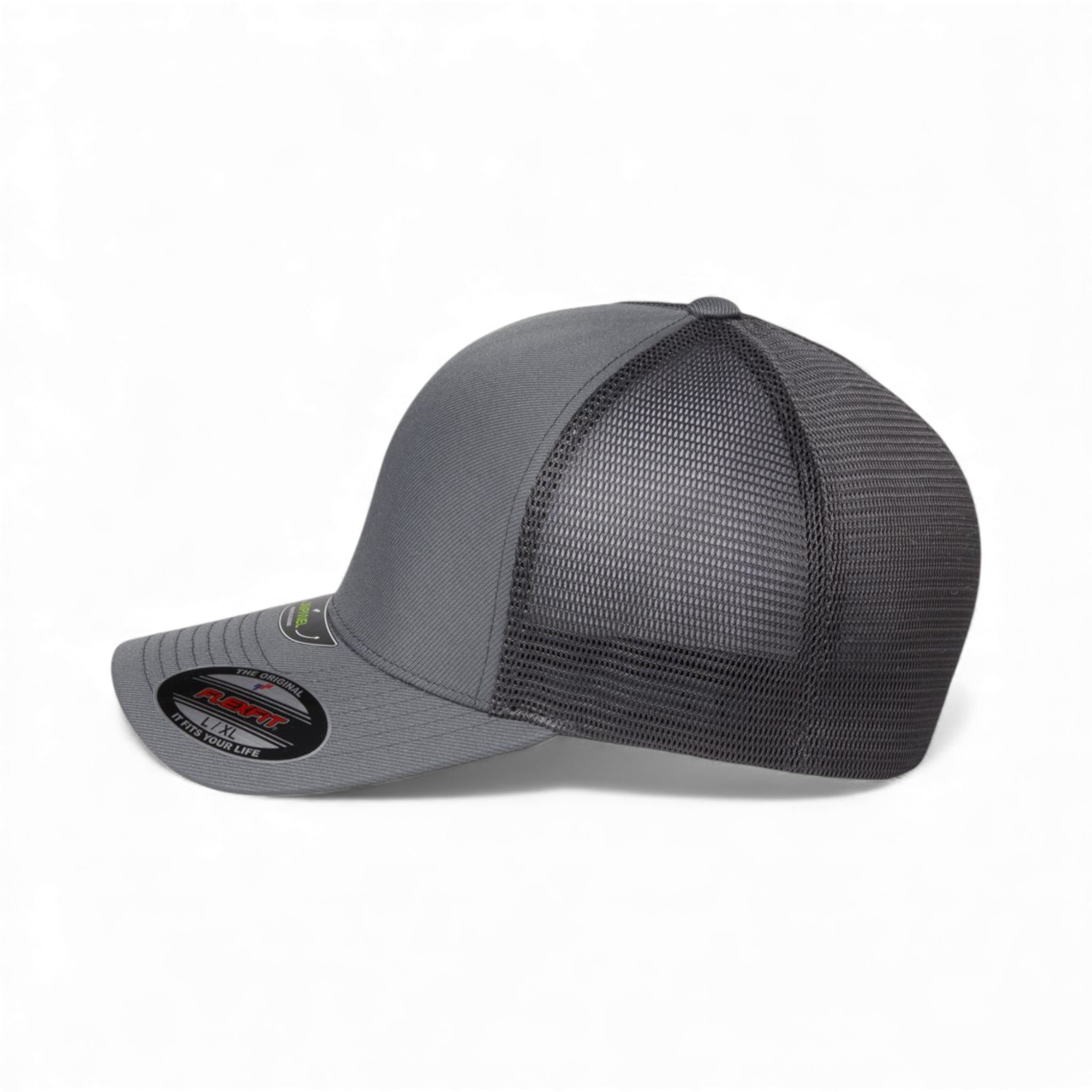 Left side view of Flexfit 5511UP custom hat in charcoal