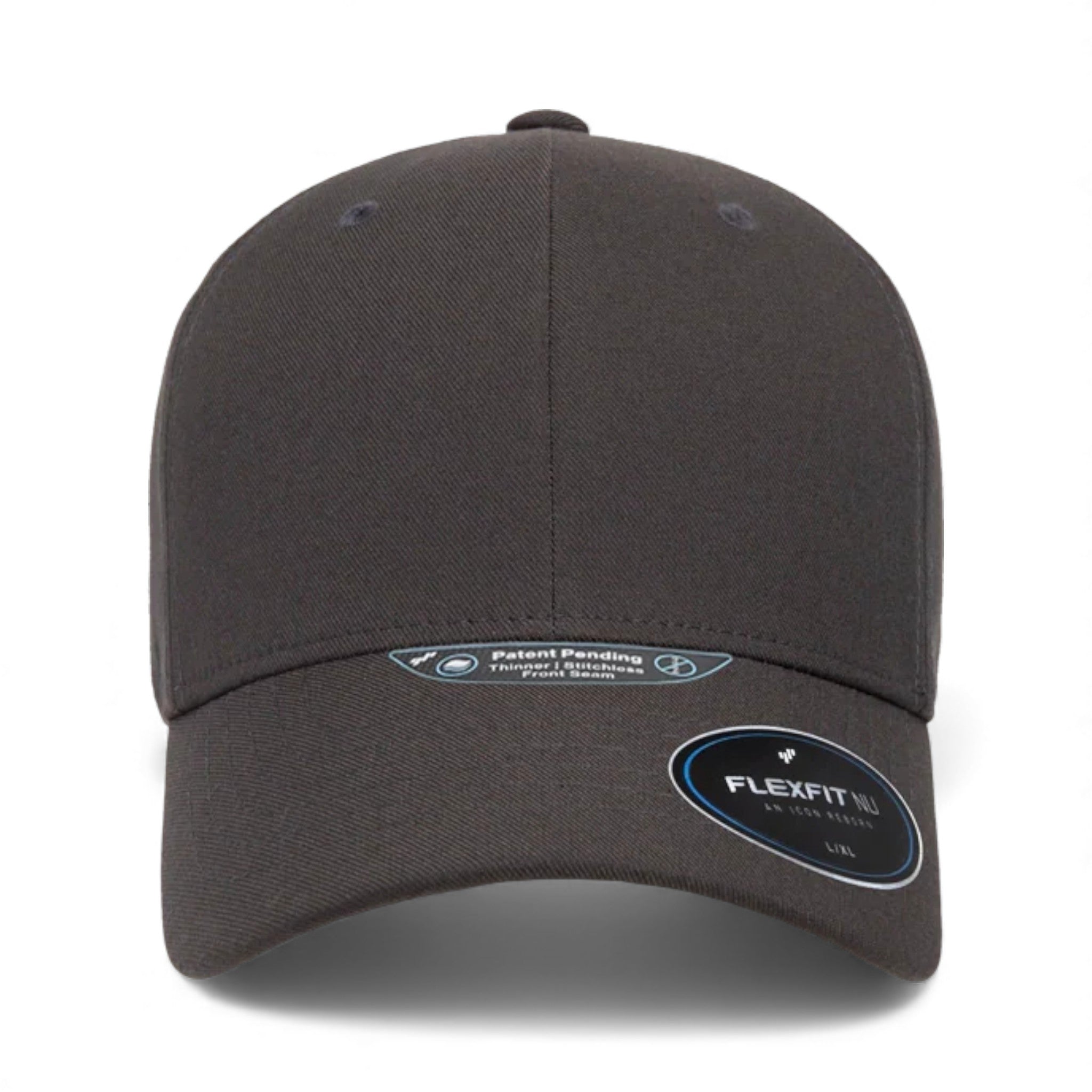 Front view of Flexfit 6100NU custom hat in dark grey
