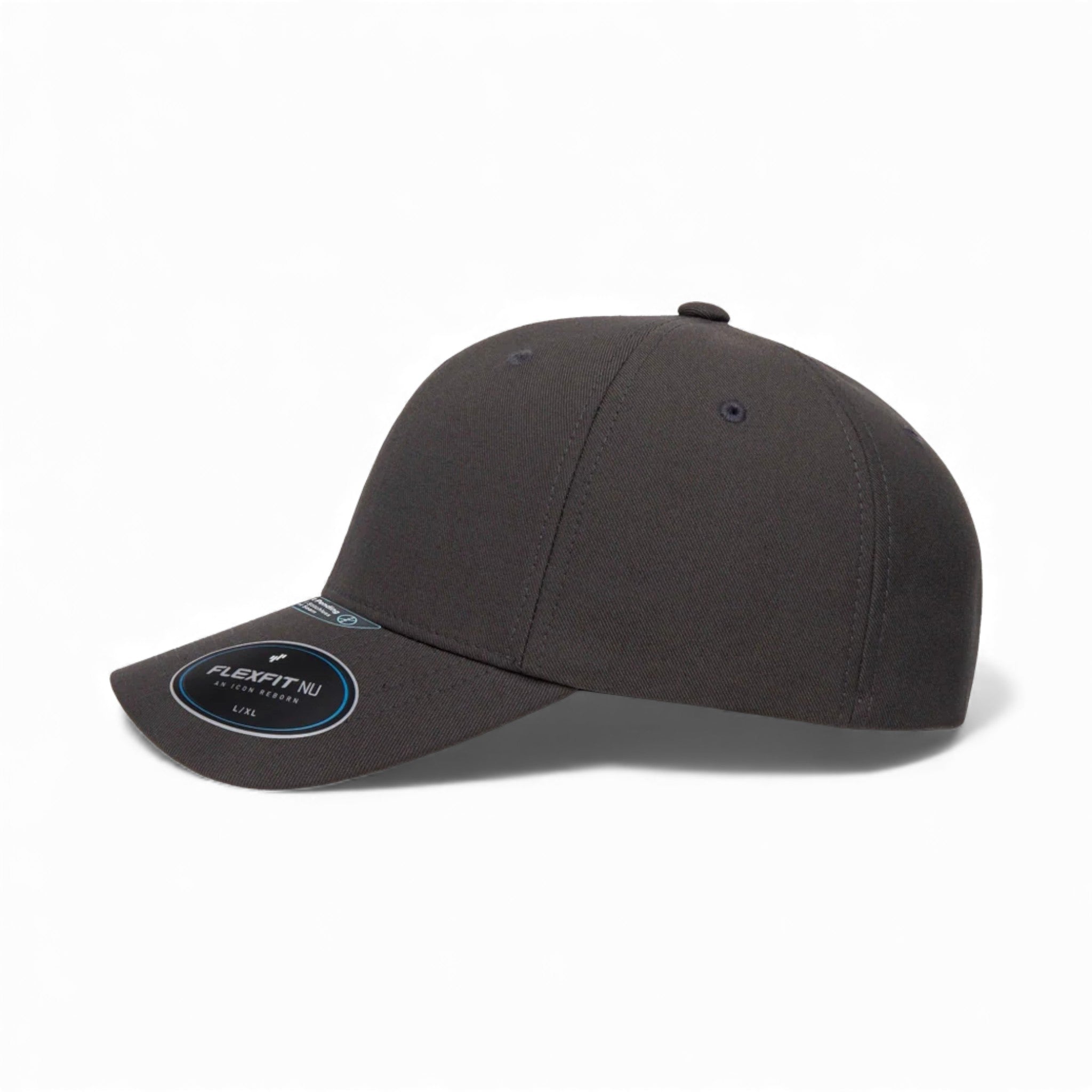 Left side view of Flexfit 6100NU custom hat in dark grey