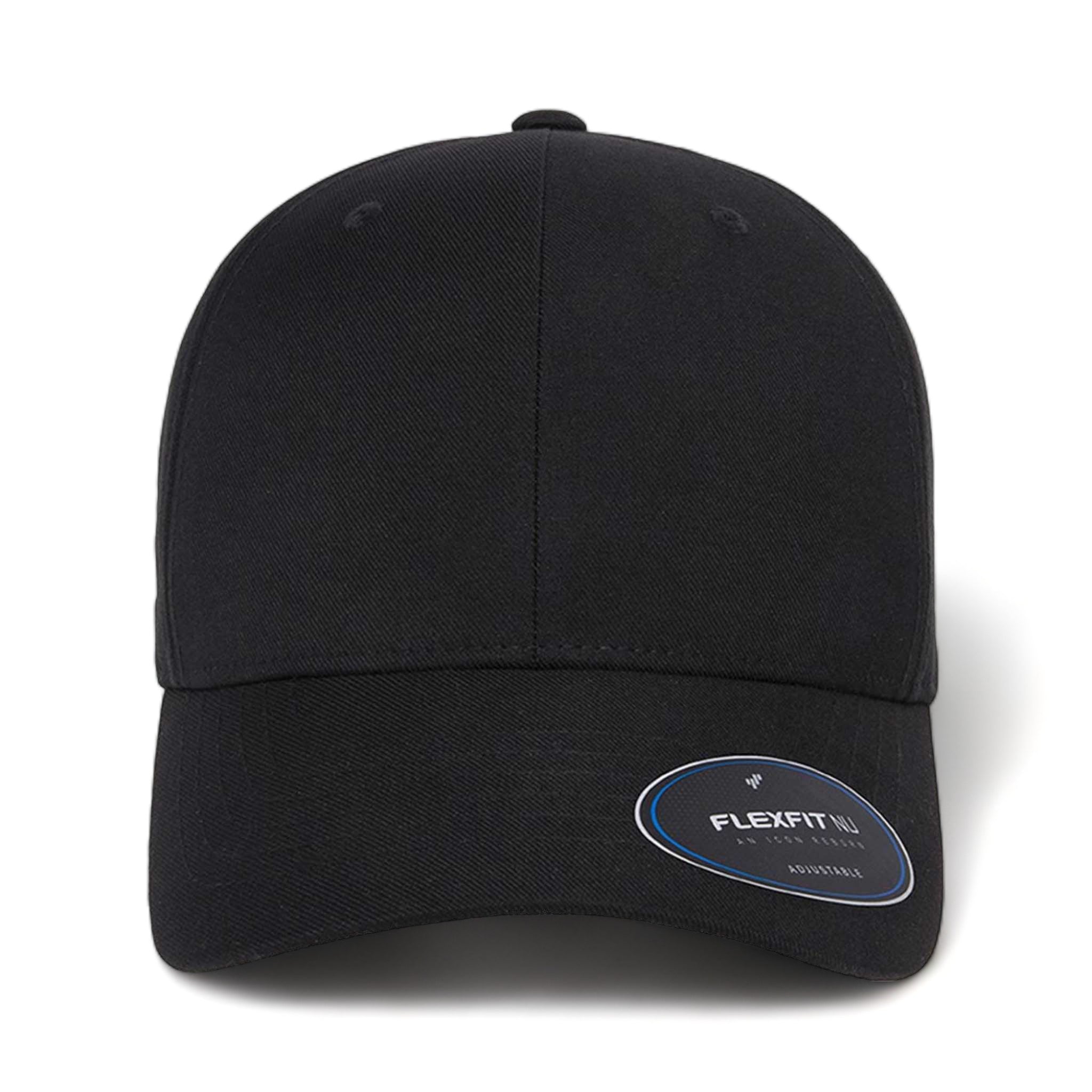Front view of Flexfit 6110NU custom hat in black#color_black