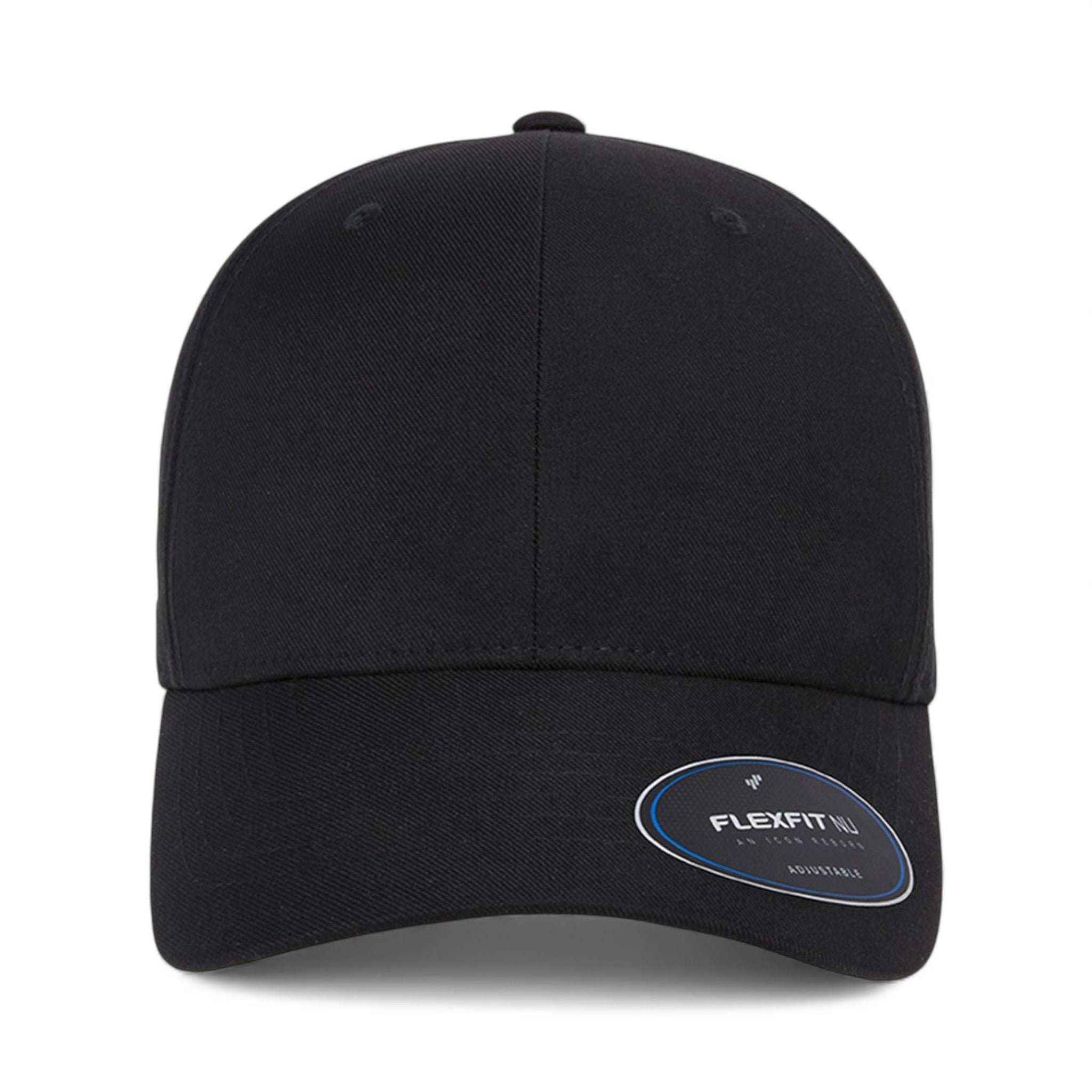 Front view of Flexfit 6110NU custom hat in black#color_black