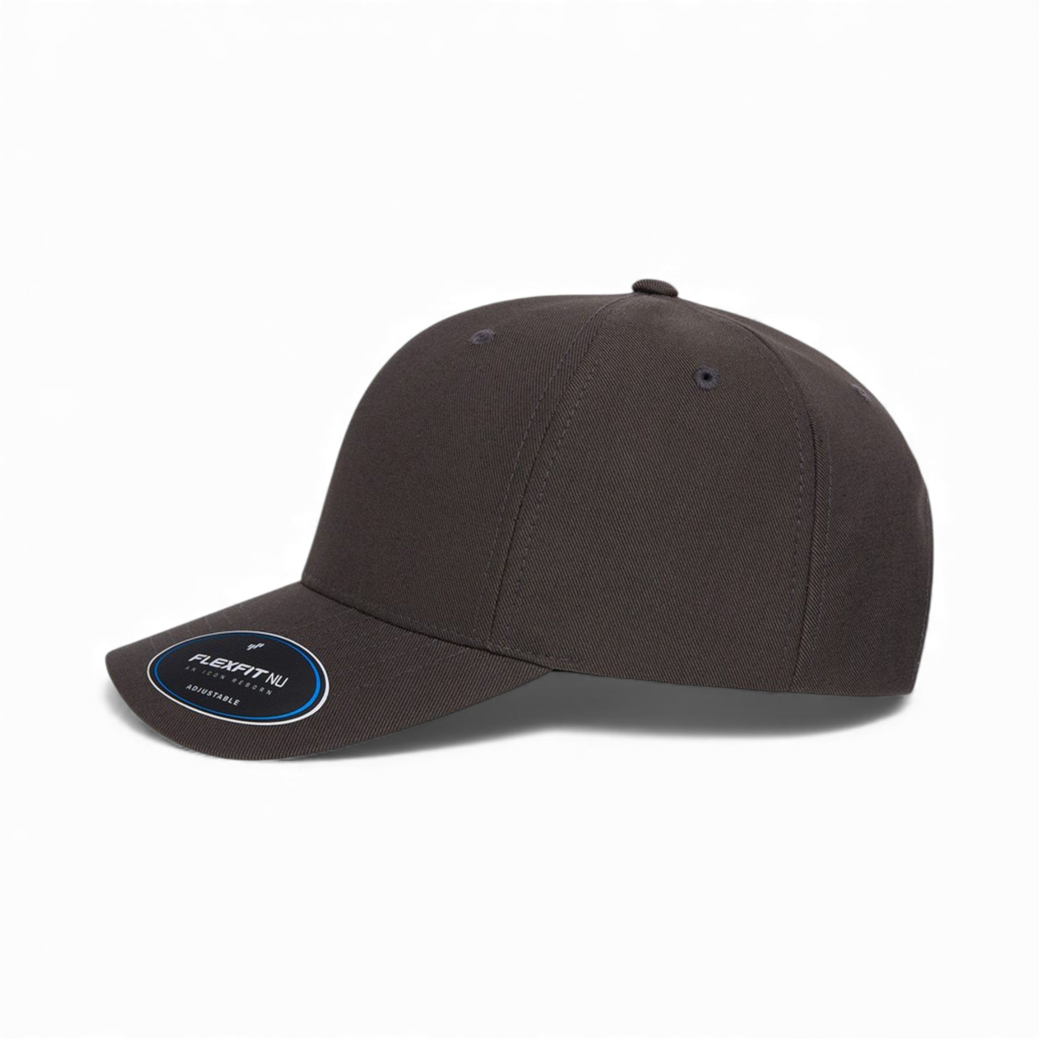 Left side view of Flexfit 6110NU custom hat in dark grey