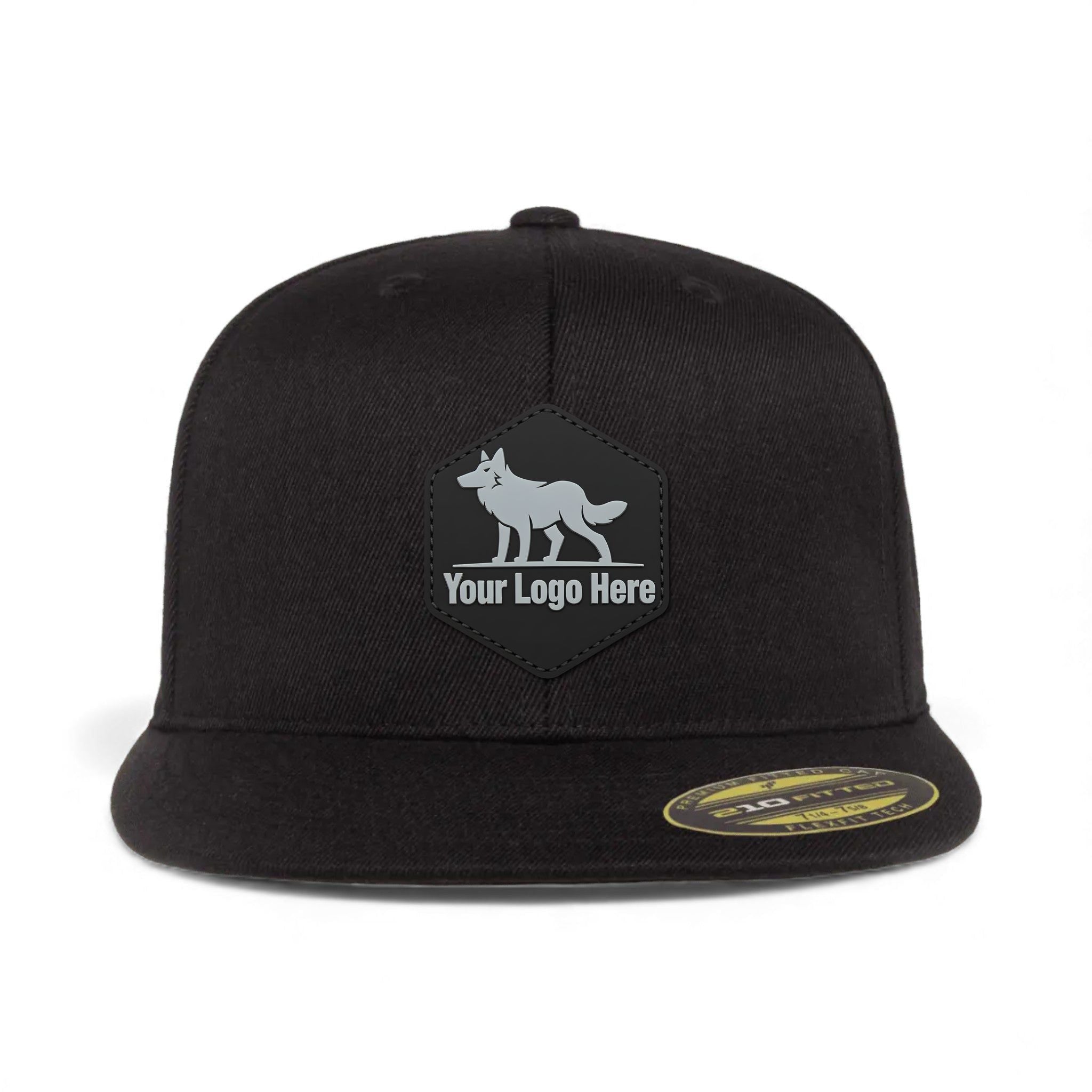 PVC patch preview of Flexfit 6210FF custom hat in black