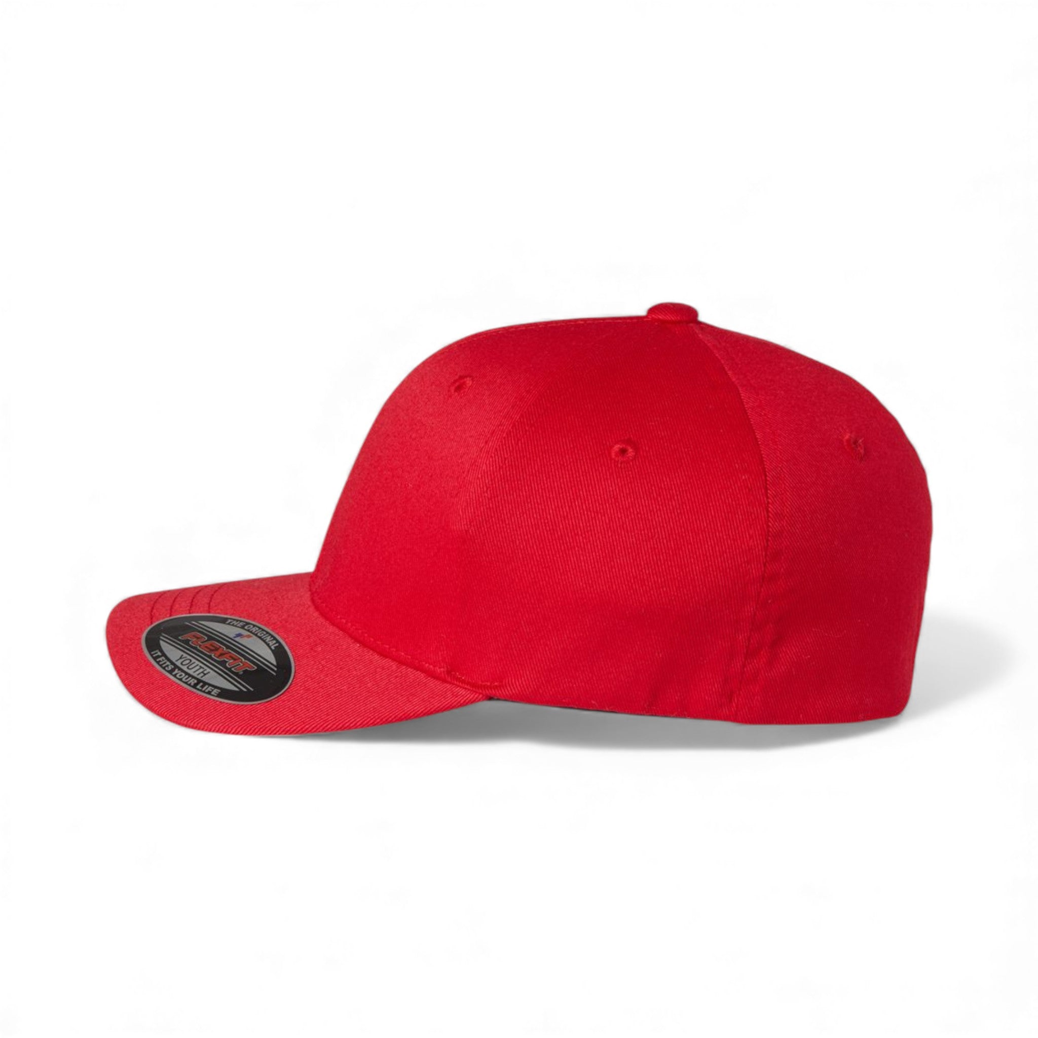 Left side view of Flexfit 6277Y custom hat in red