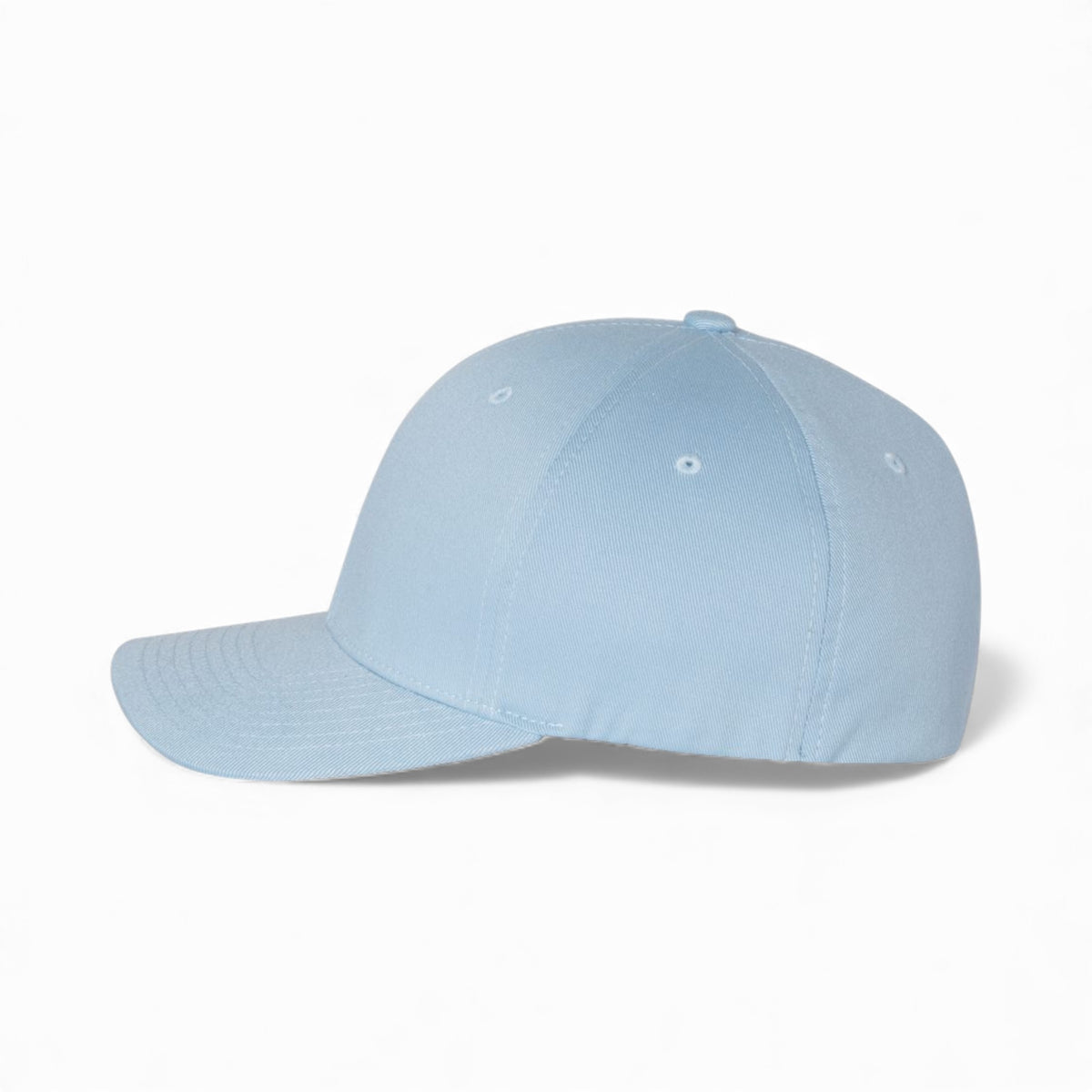 Left side view of Flexfit 6277 custom hat in carolina blue