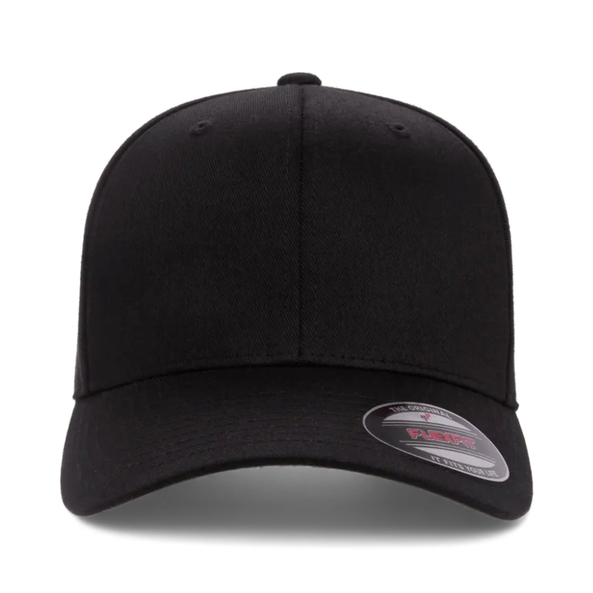 Front view of Flexfit 6277 custom hat in black