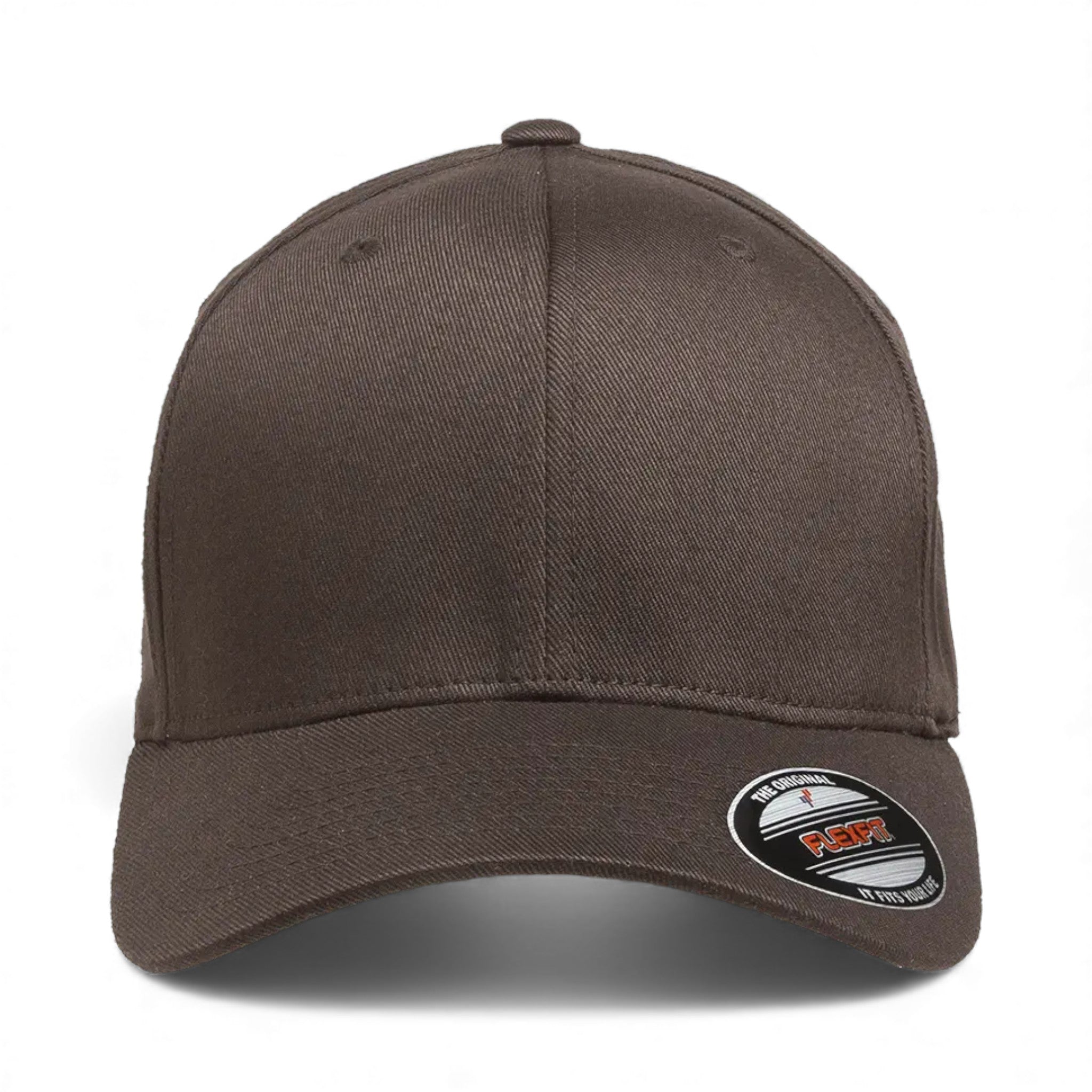 Front view of Flexfit 6277 custom hat in brown