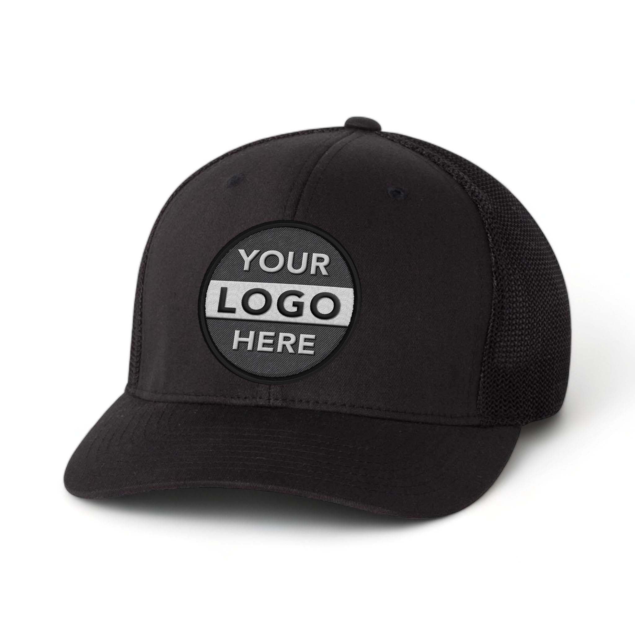 Flexfit 6511 custom embroidered patch hat in black