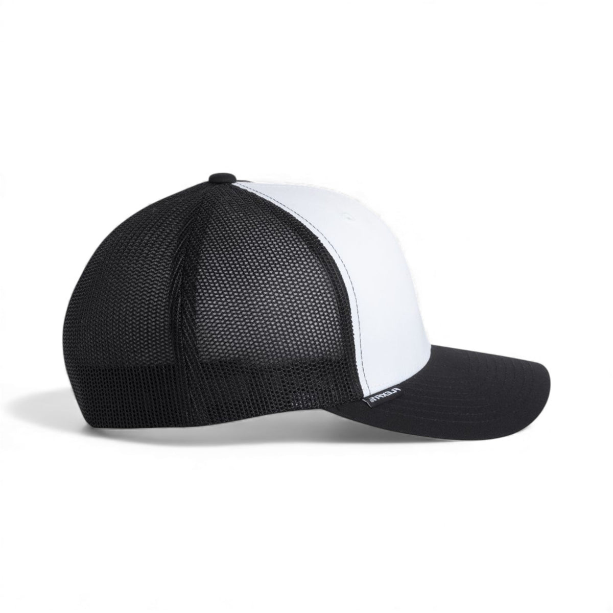 Right side view of Flexfit 6511 custom hat in black, white and black