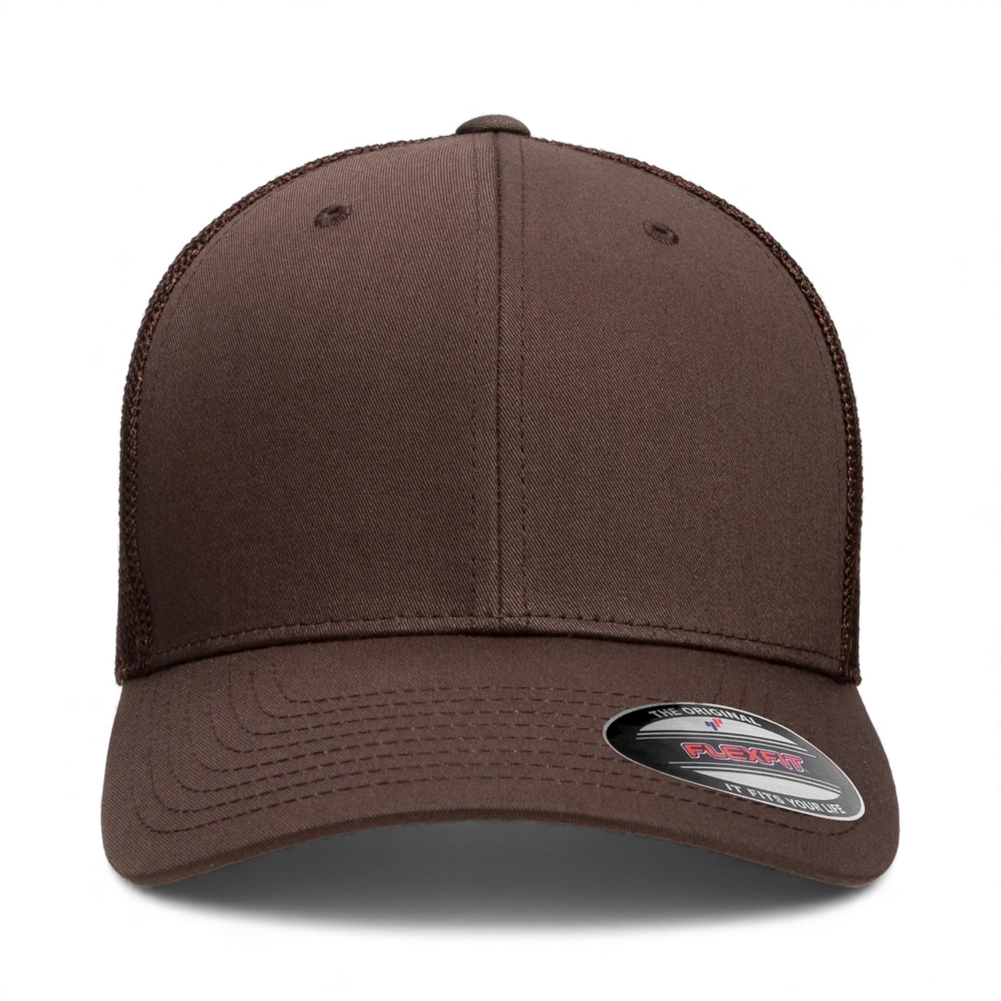 Front view of Flexfit 6511 custom hat in brown