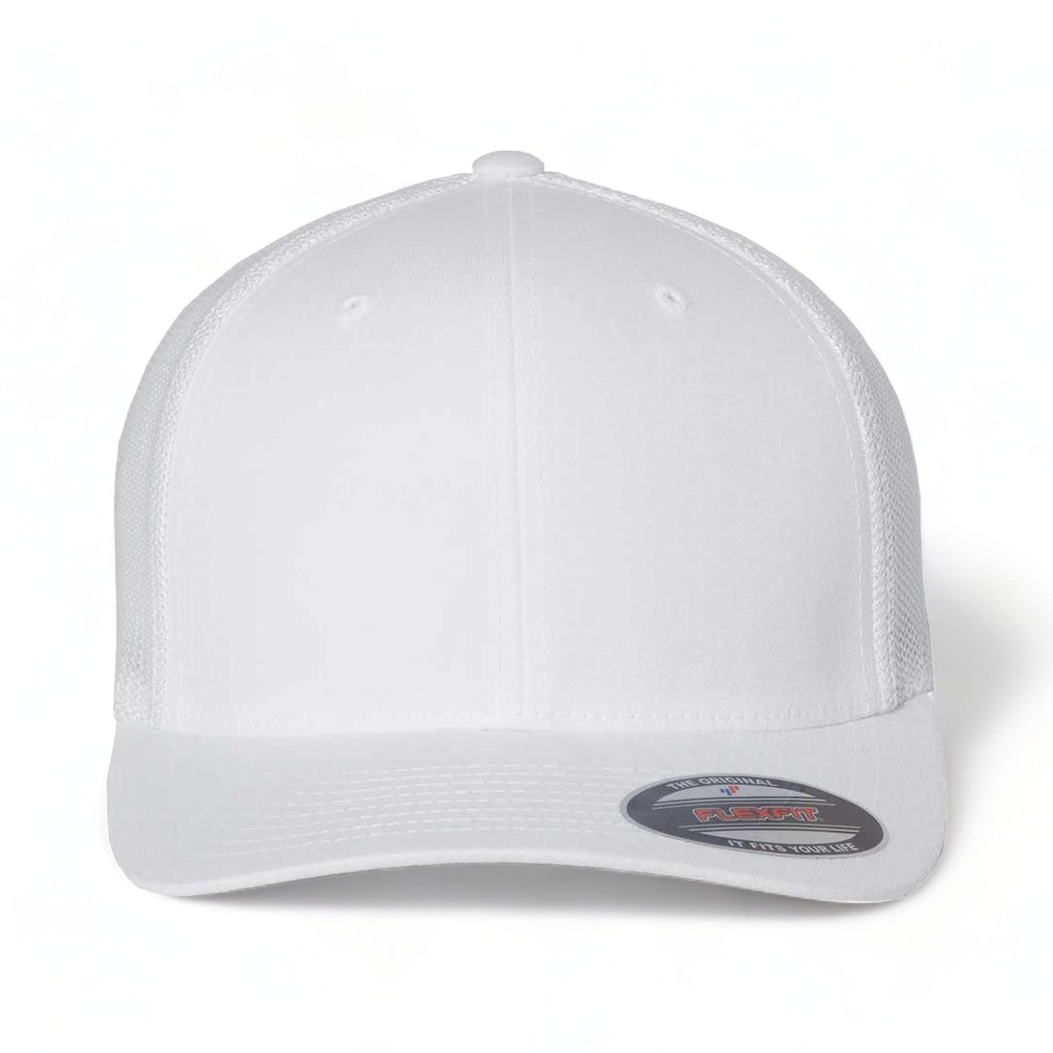 Front view of Flexfit 6511 custom hat in white