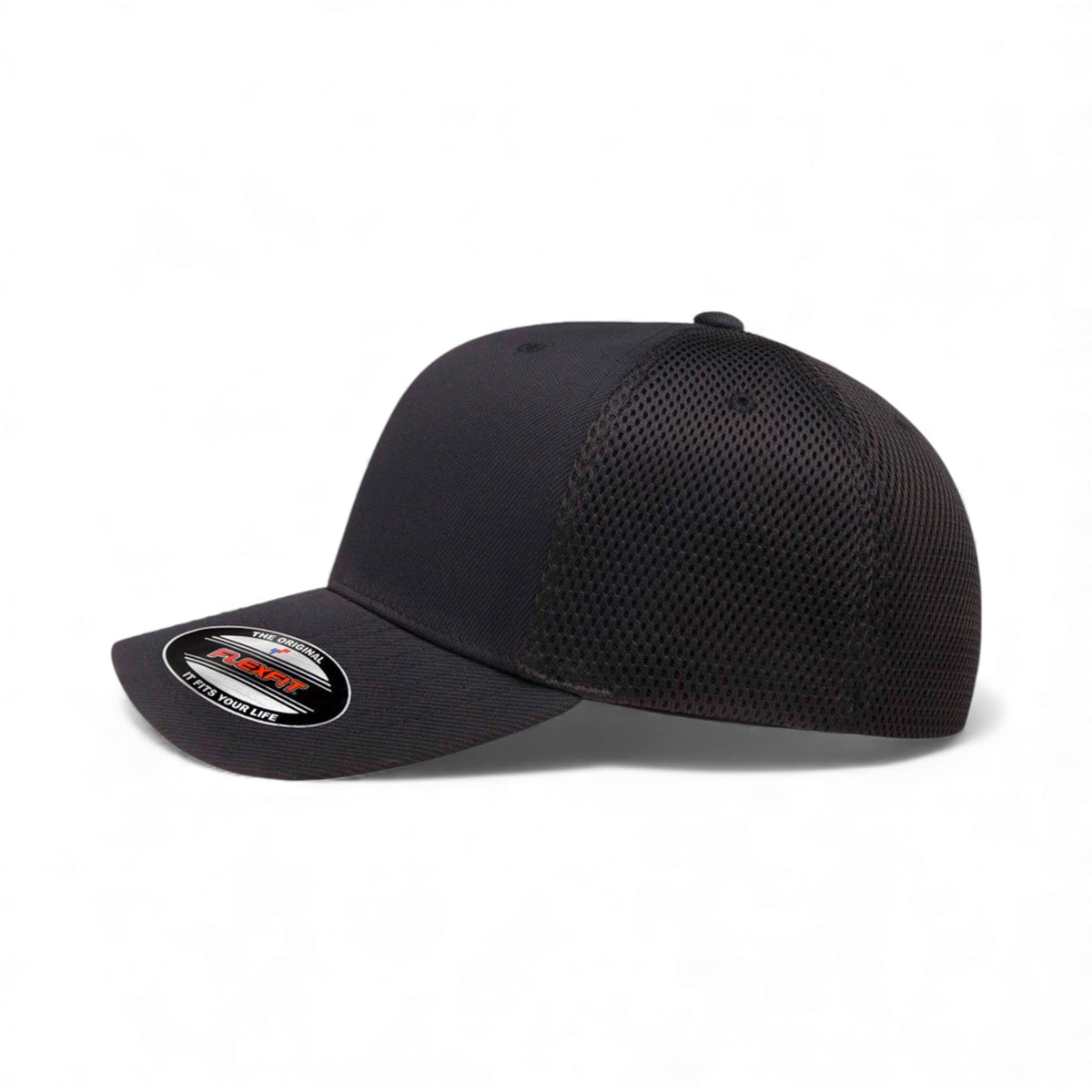 Left side view of Flexfit 6533 custom hat in black