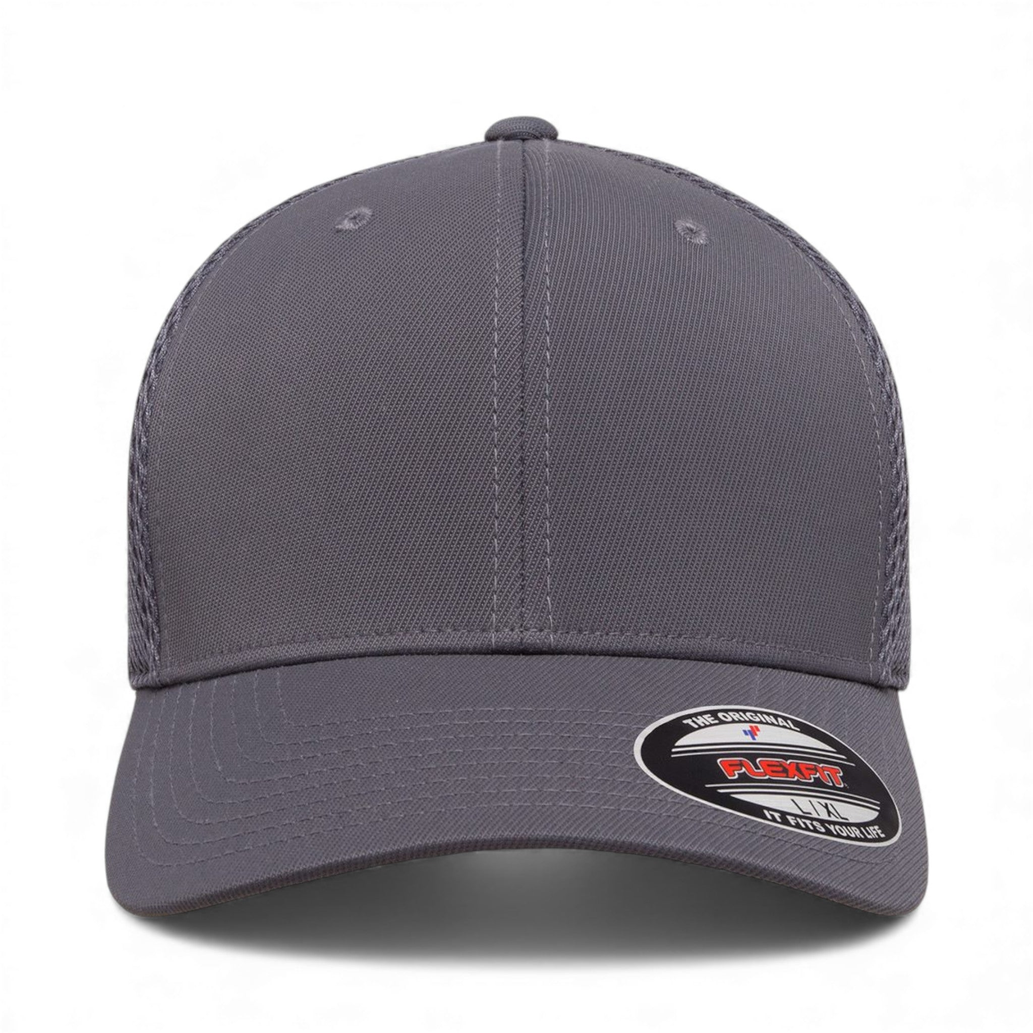 Front view of Flexfit 6533 custom hat in dark grey