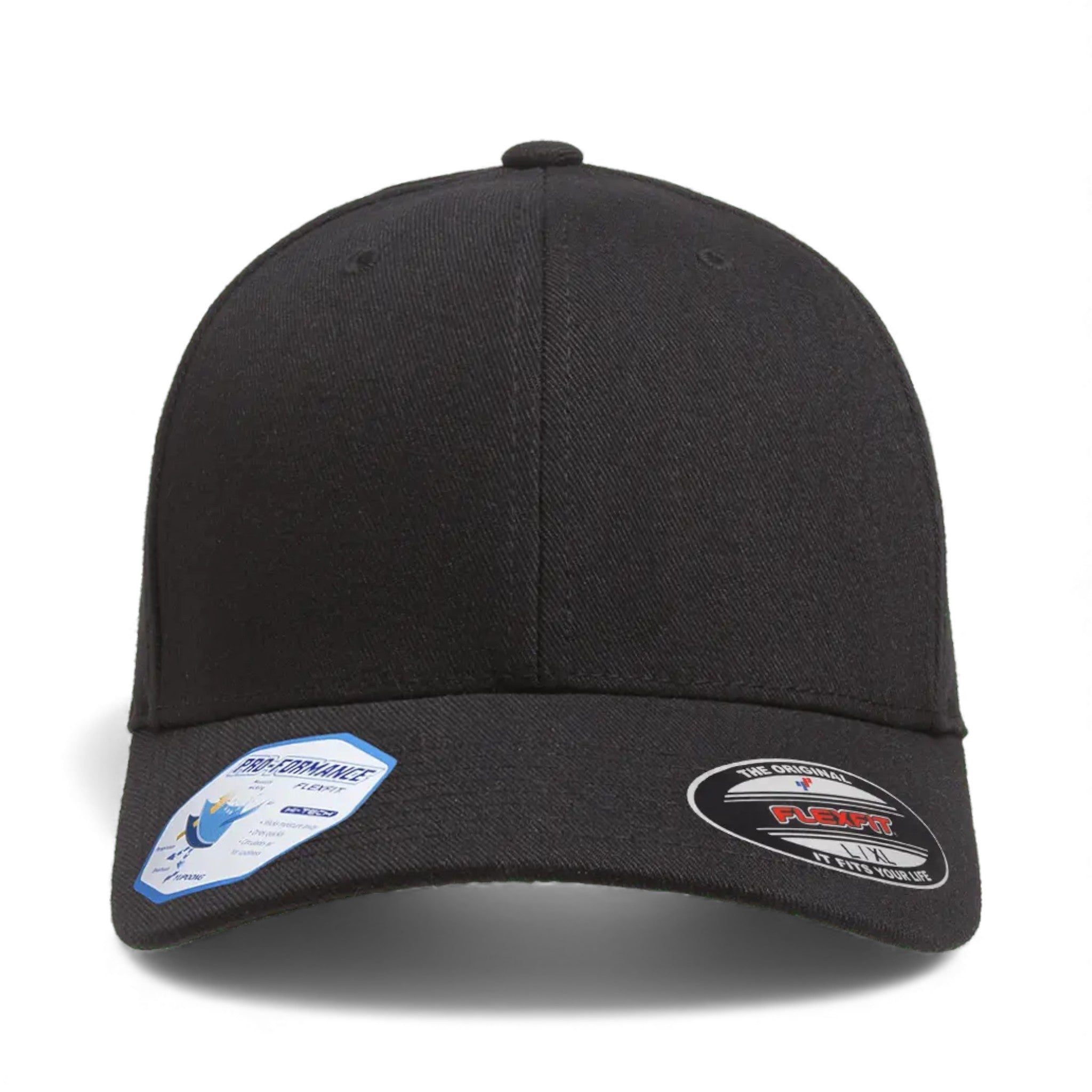 Front view of Flexfit 6580 custom hat in black
