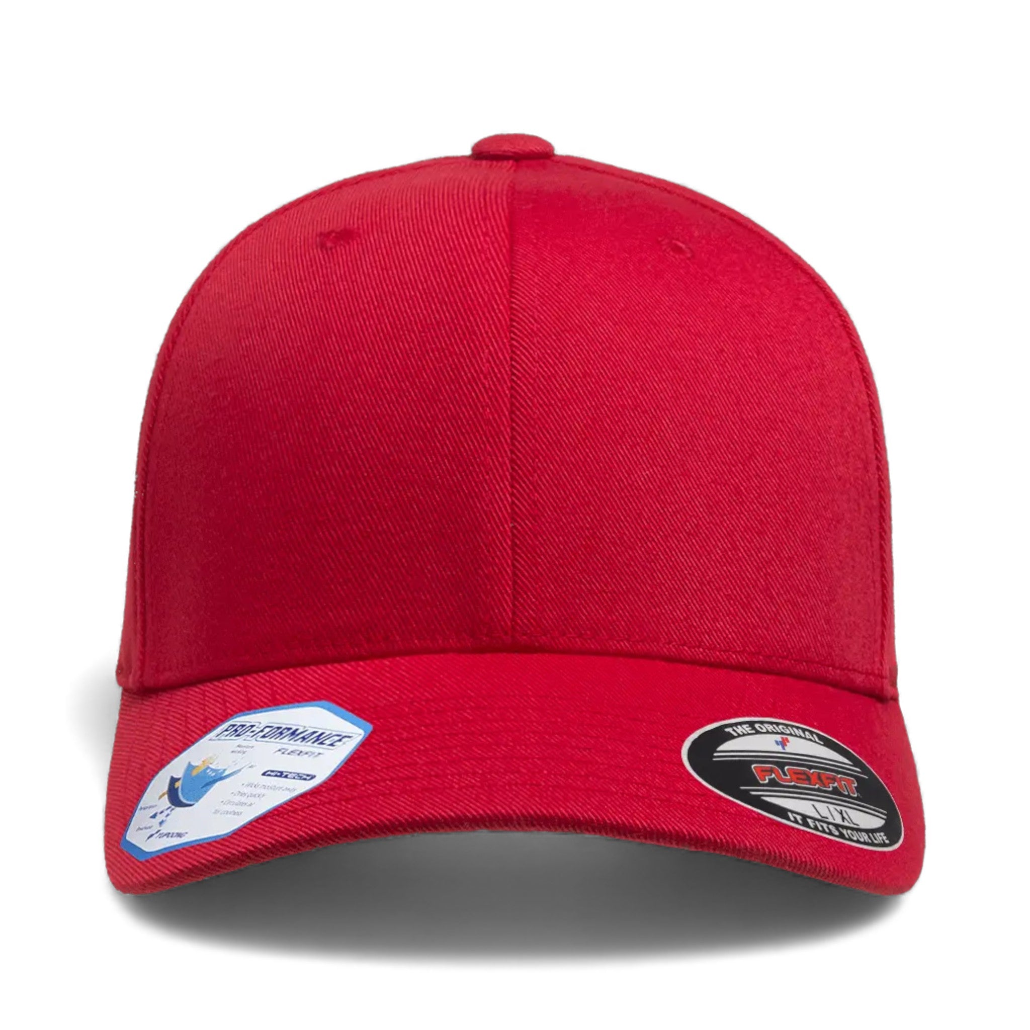 Front view of Flexfit 6580 custom hat in red
