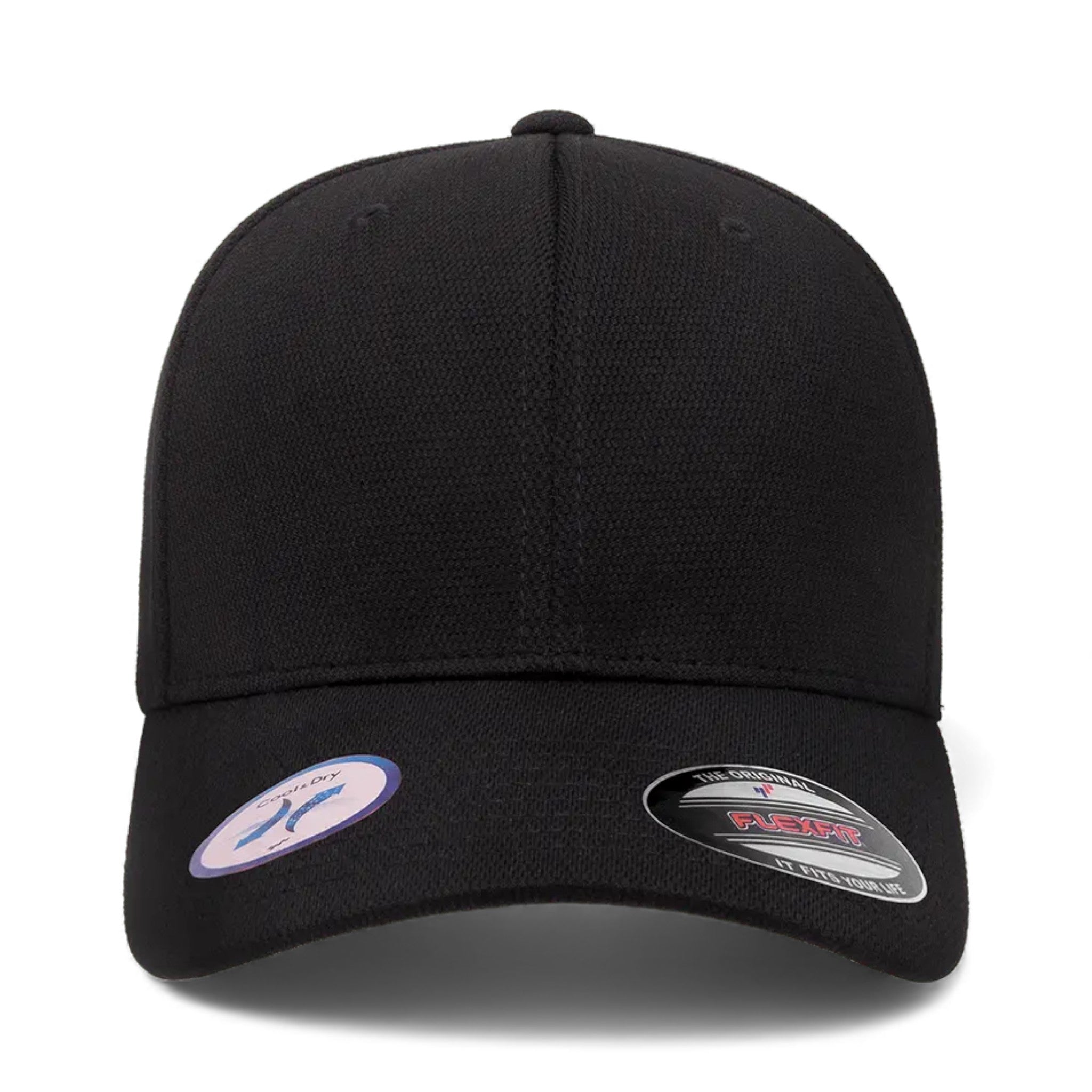 Front view of Flexfit 6597 custom hat in black