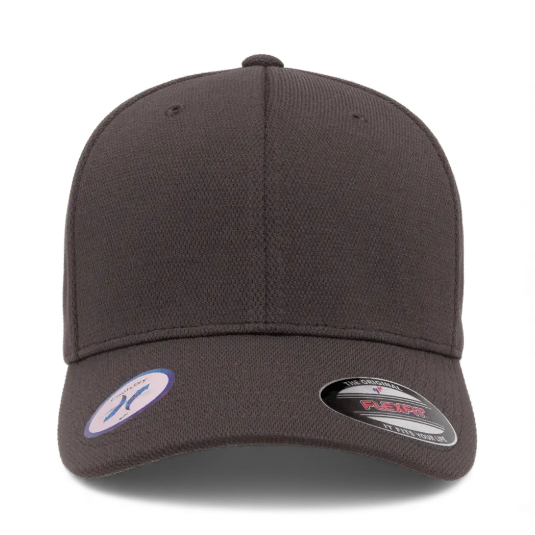 Front view of Flexfit 6597 custom hat in grey
