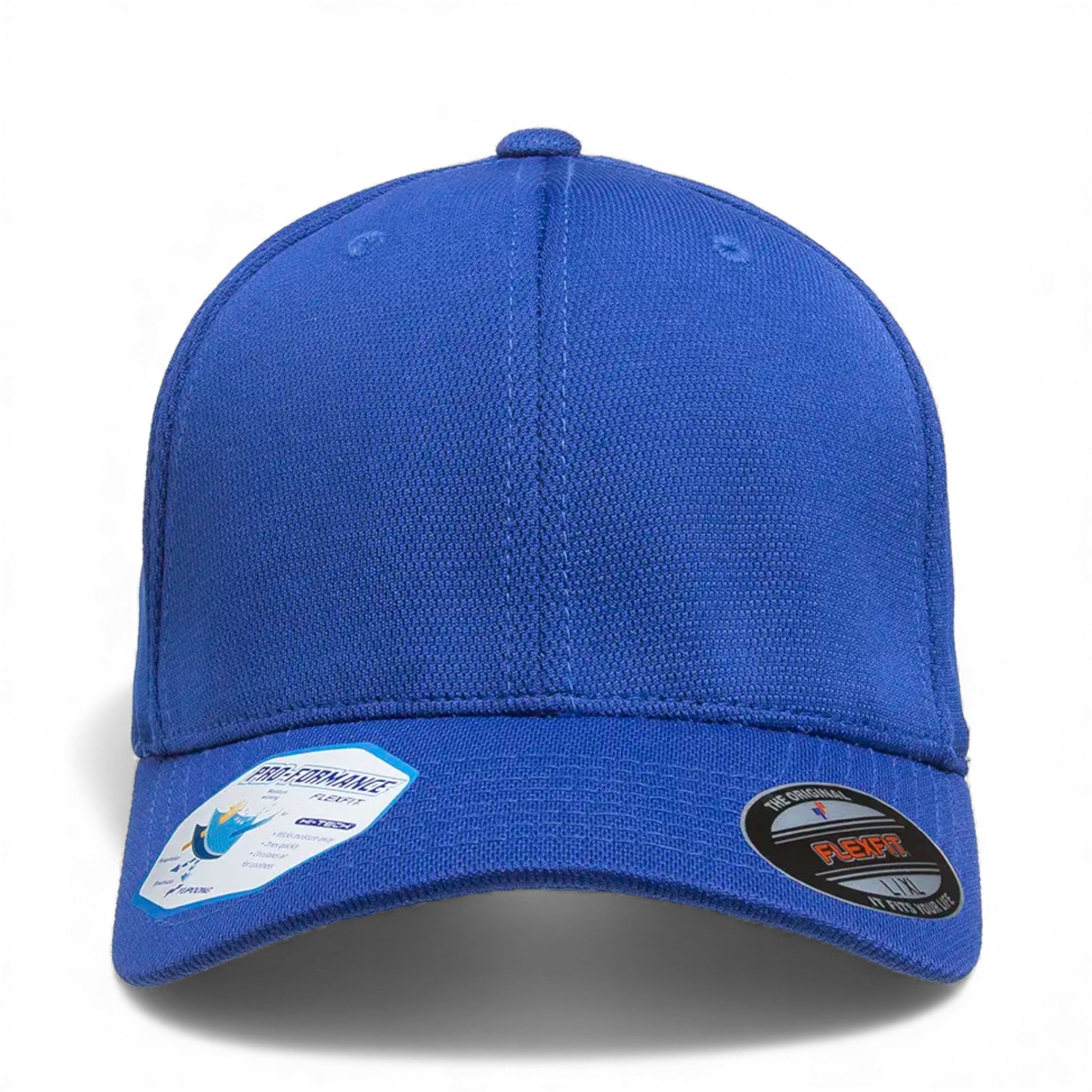 Front view of Flexfit 6597 custom hat in royal blue