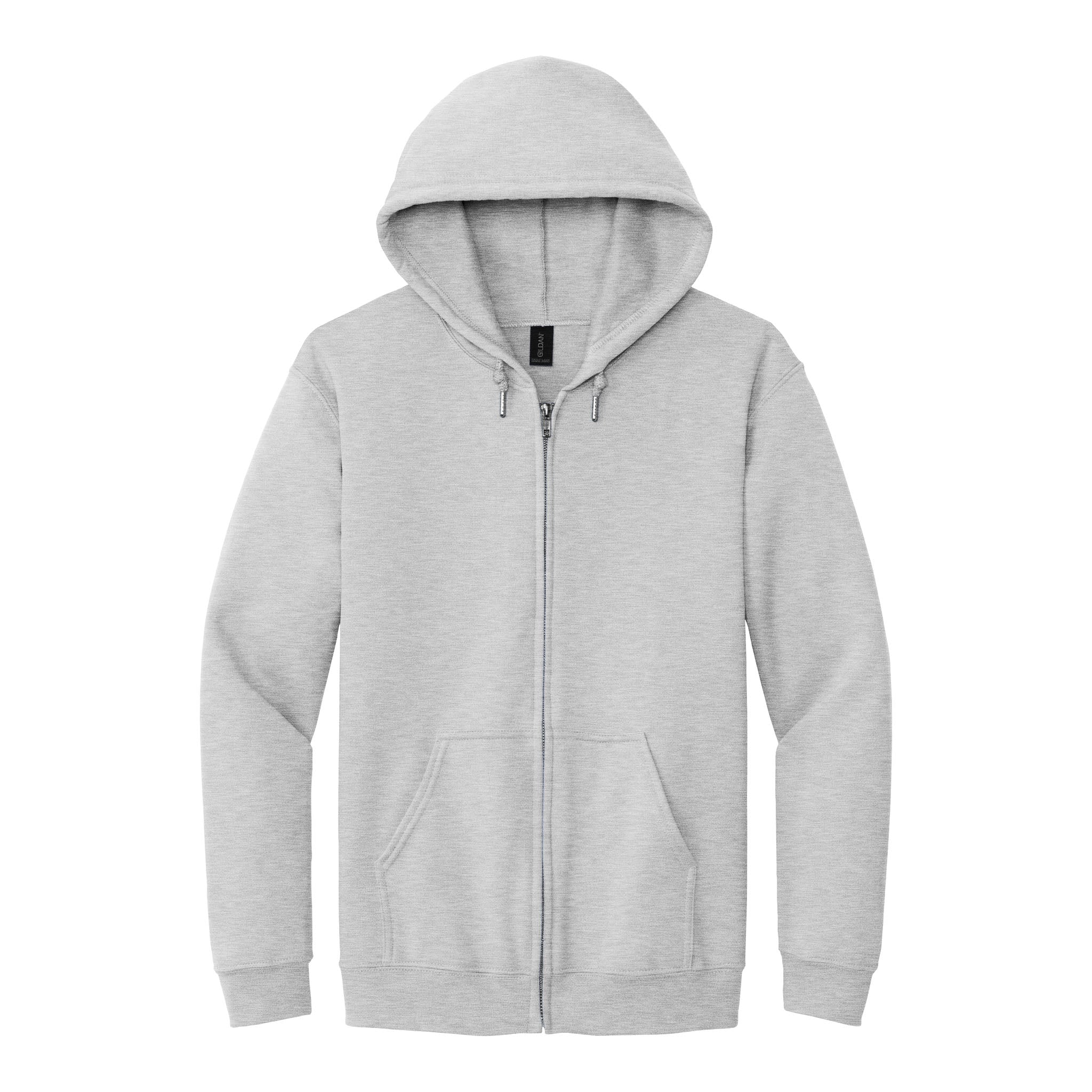 Gildan 18600 custom full-zip hoodie in ash, front view