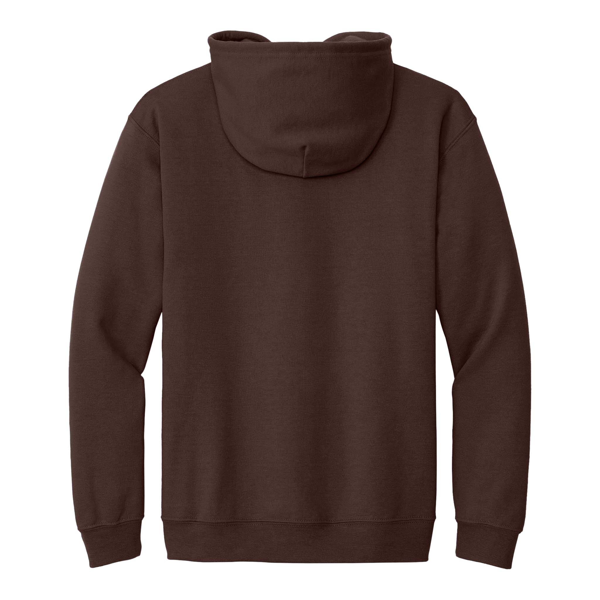 Gildan 18600 custom full-zip hoodie in dark chocolate, back view