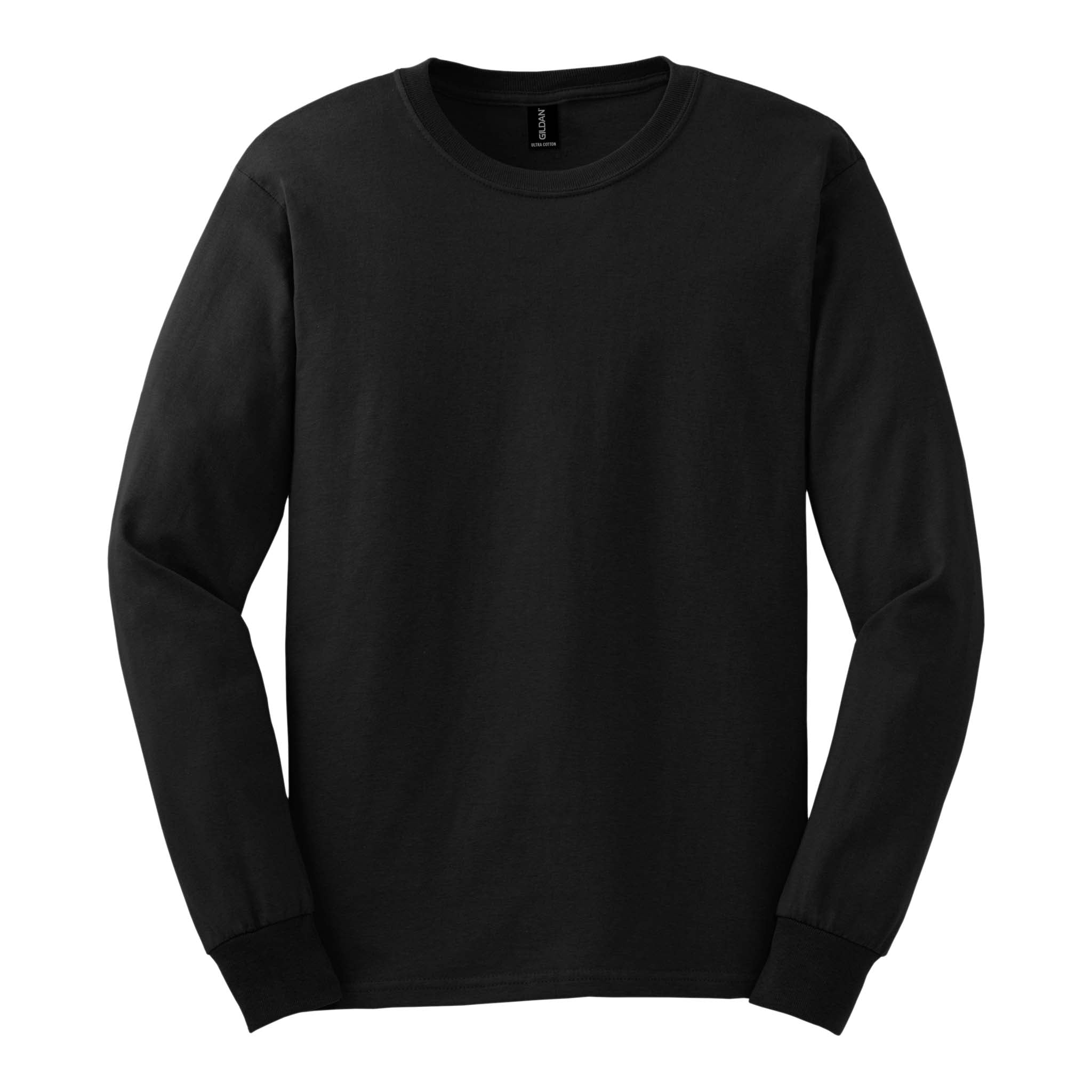 Gildan 2400 custom long sleeve t-shirt in black, front view