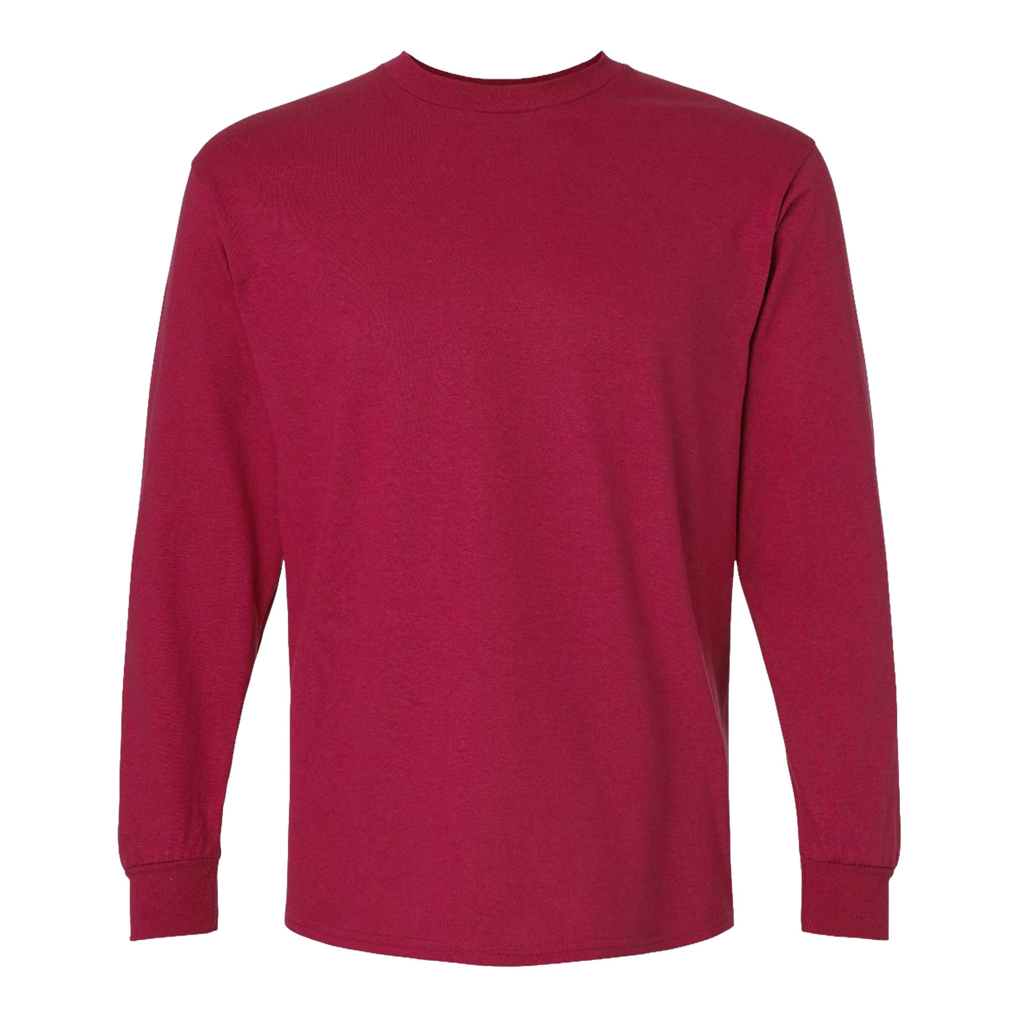 Gildan 2400 custom long sleeve t-shirt in cardinal red, front view