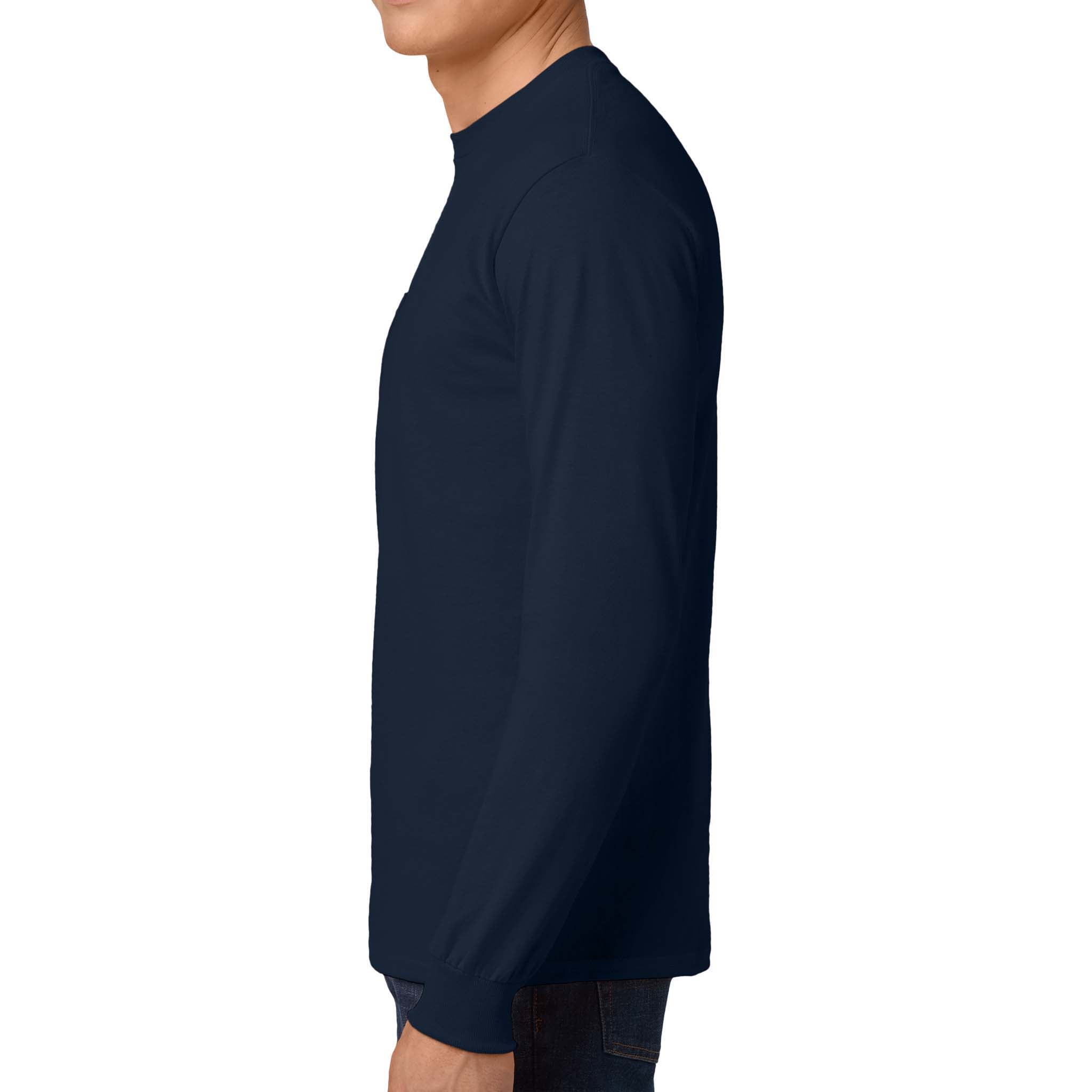 Gildan 2410 custom long sleeve t-shirt in navy, left side view