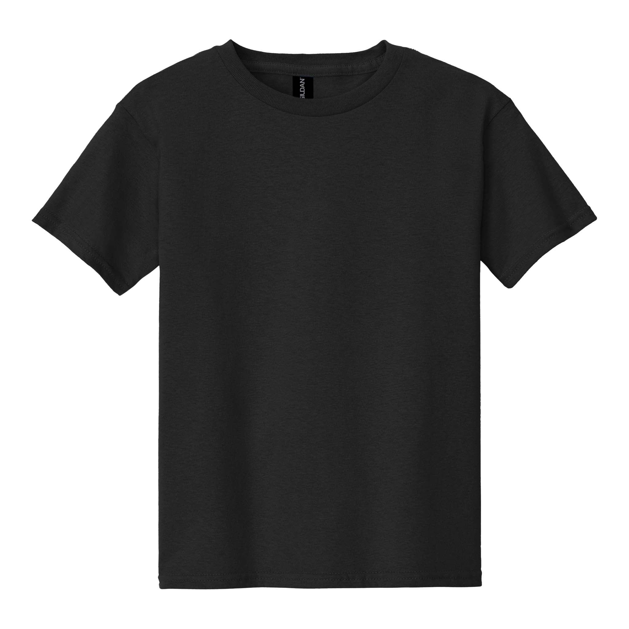 Gildan 5000B custom short sleeve t-shirt in black, front view