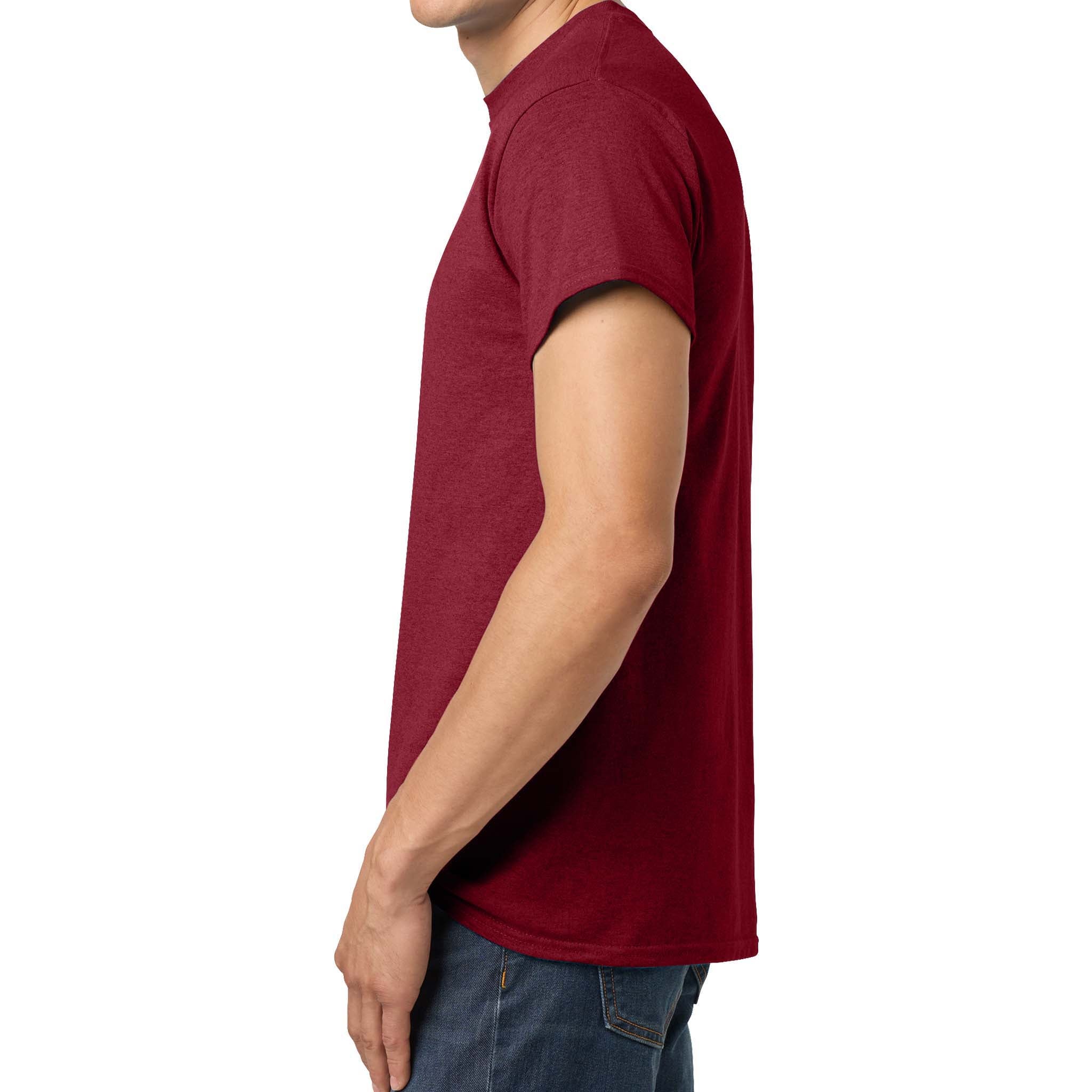 Gildan 5000 custom short sleeve t-shirt in antique cherry red, left side view