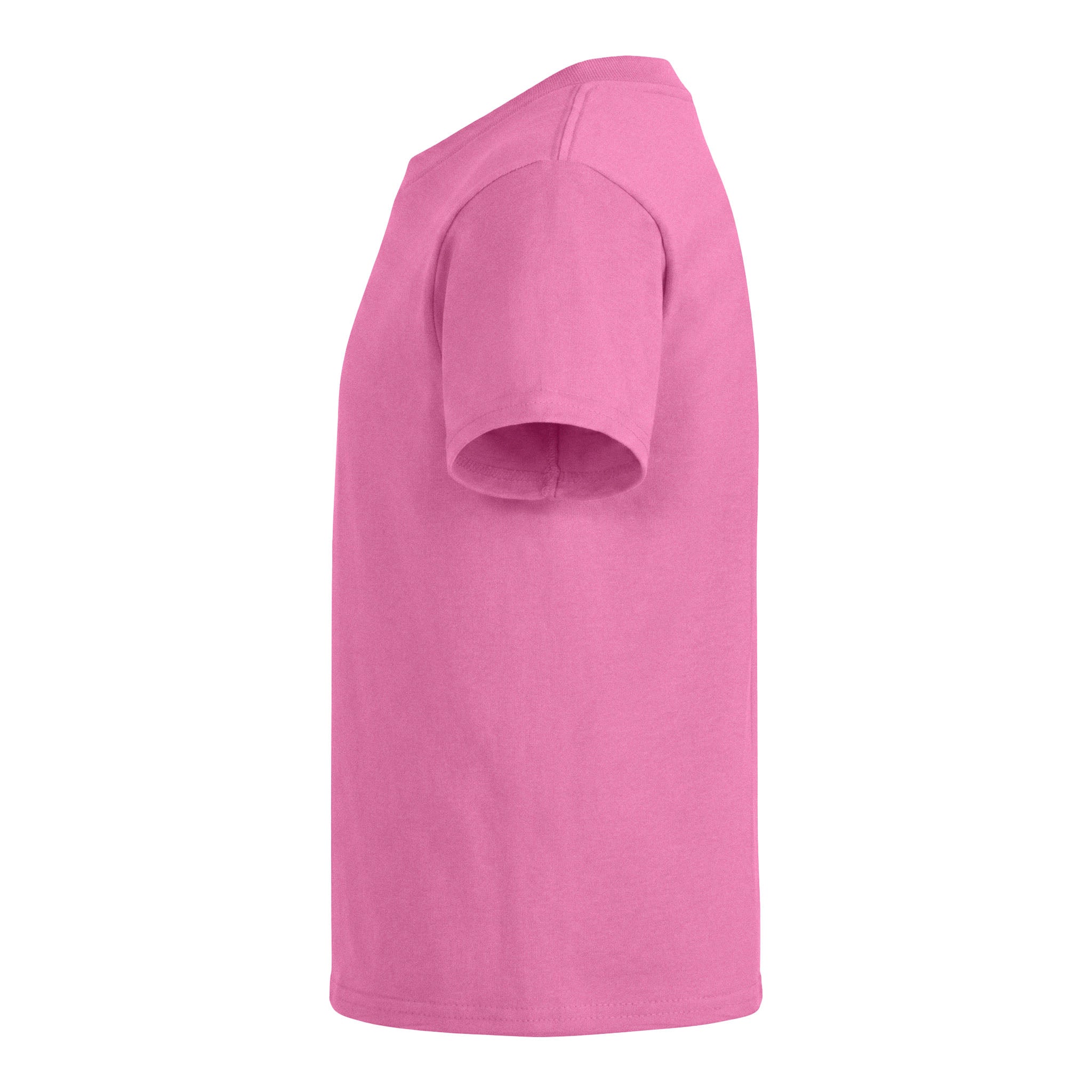 Gildan 64000B custom short sleeve t-shirt in azalea, left side view