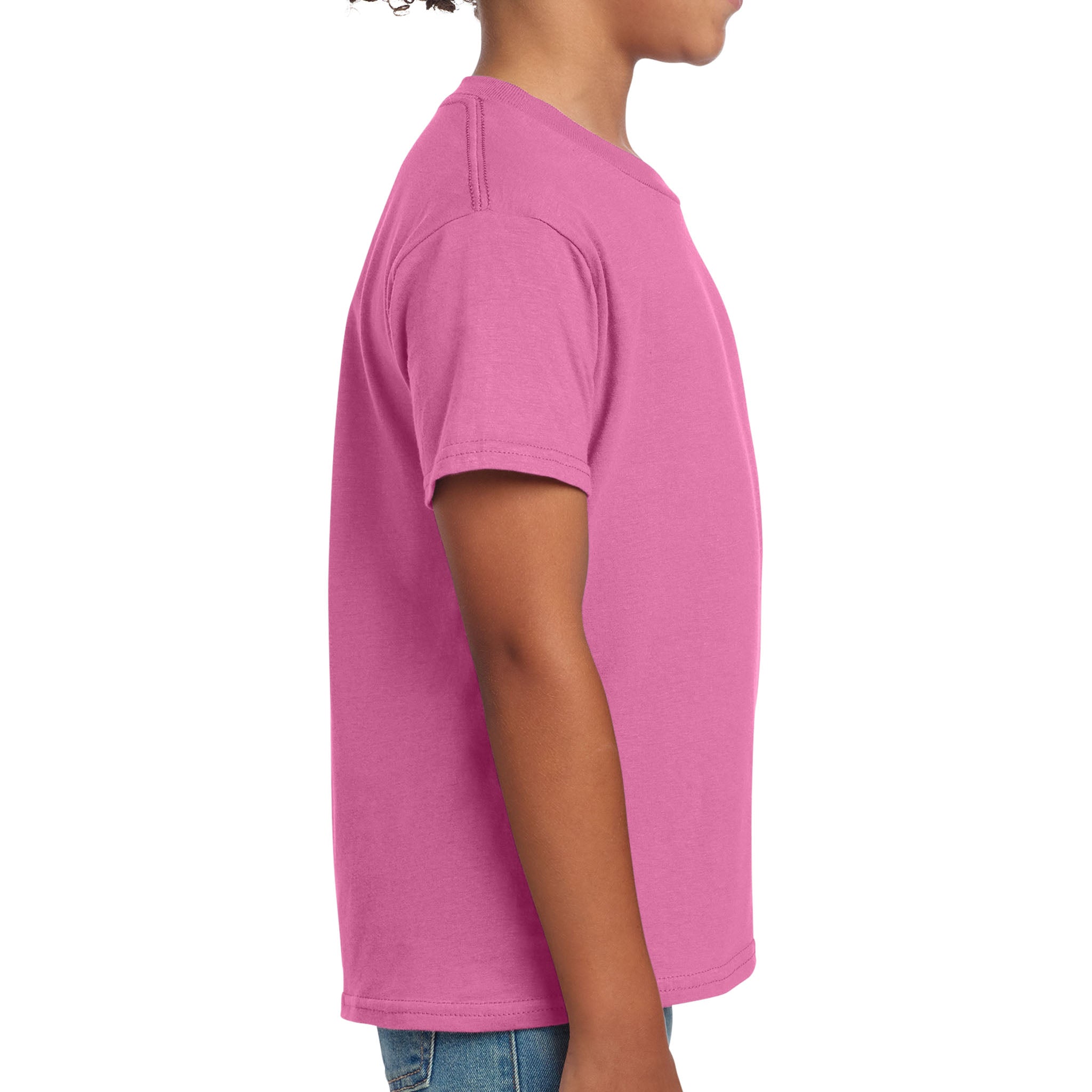 Gildan 64000B custom short sleeve t-shirt in azalea, right side view