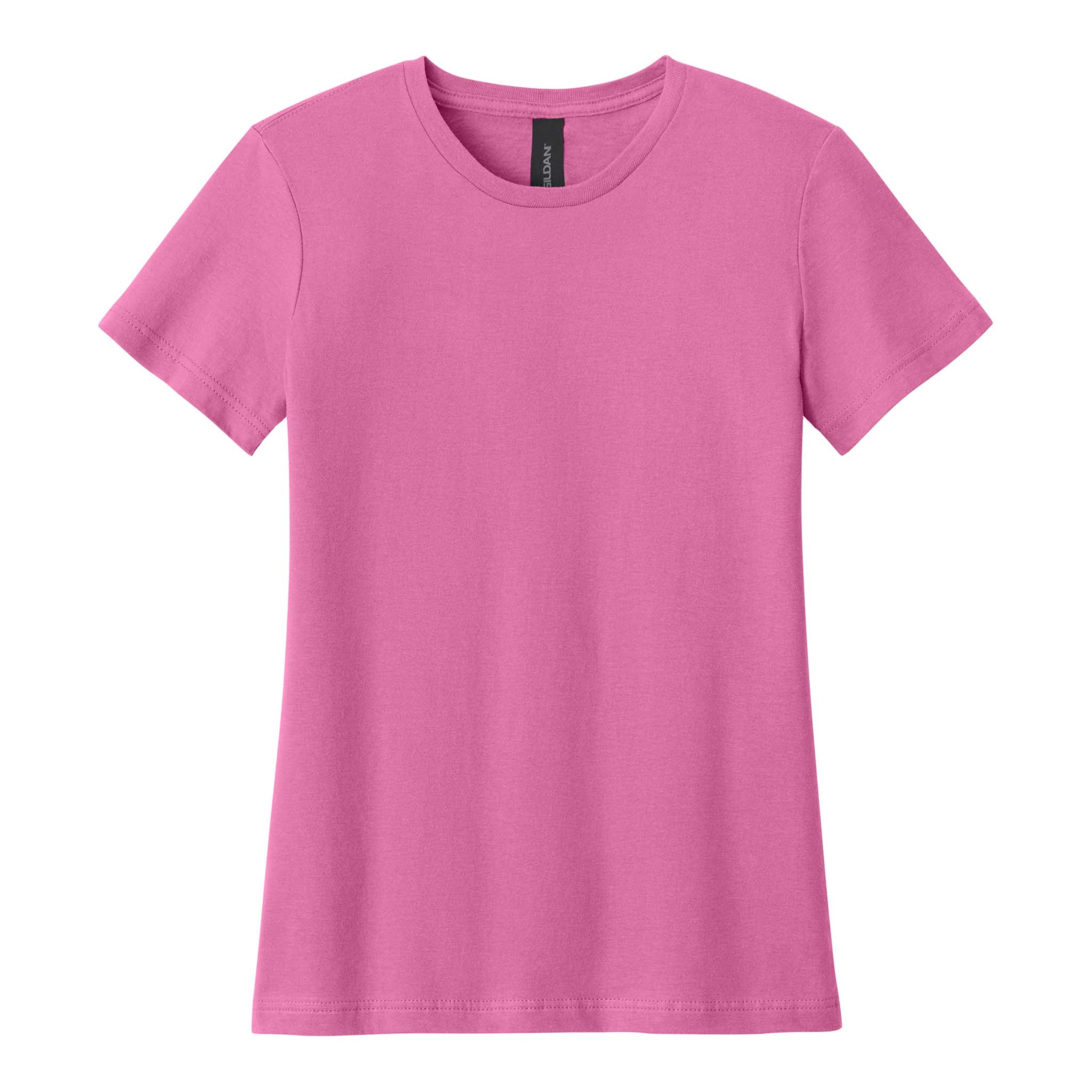 Gildan 64000L custom short sleeve t-shirt in azalea, front view