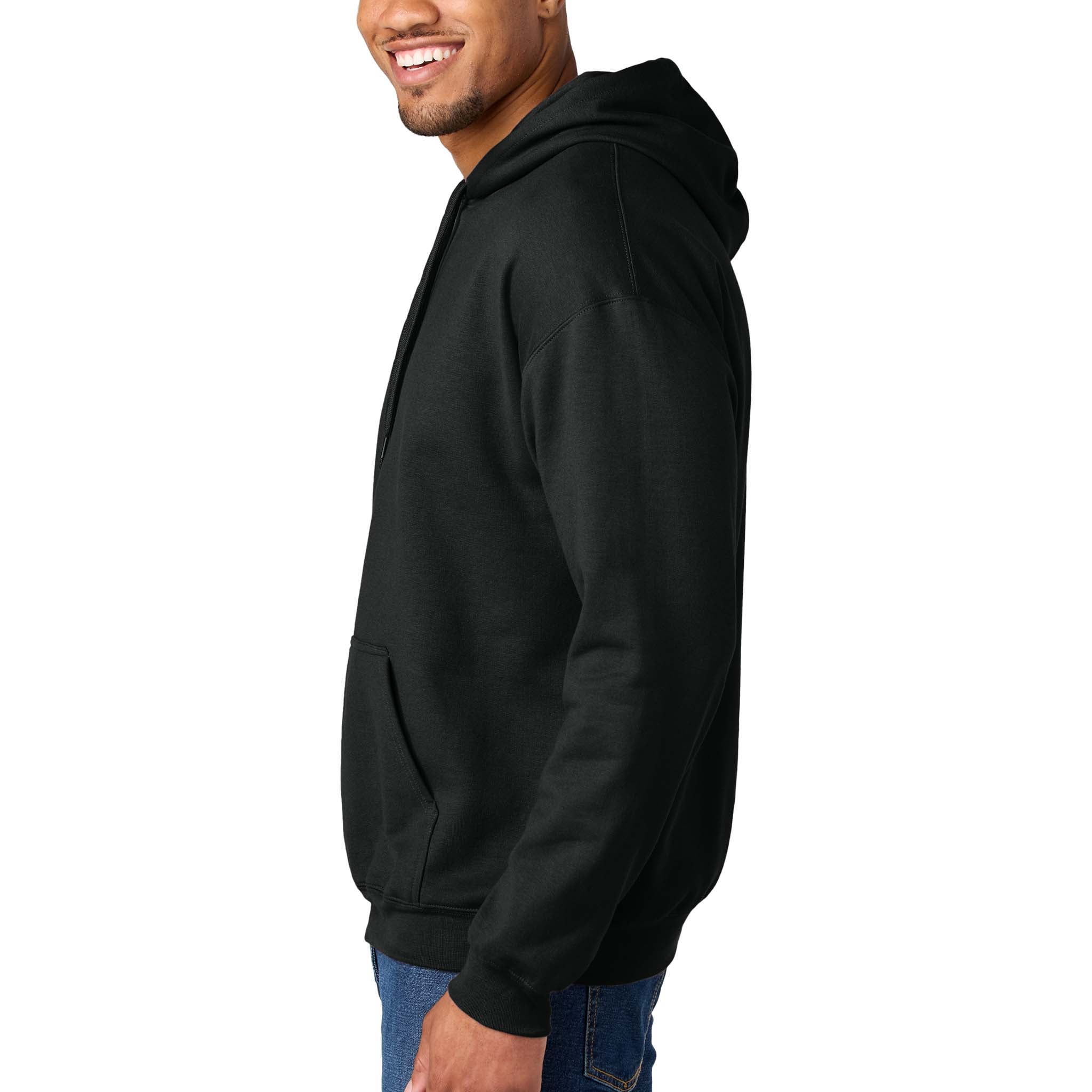 Gildan SF500 custom hoodie in black, left side view