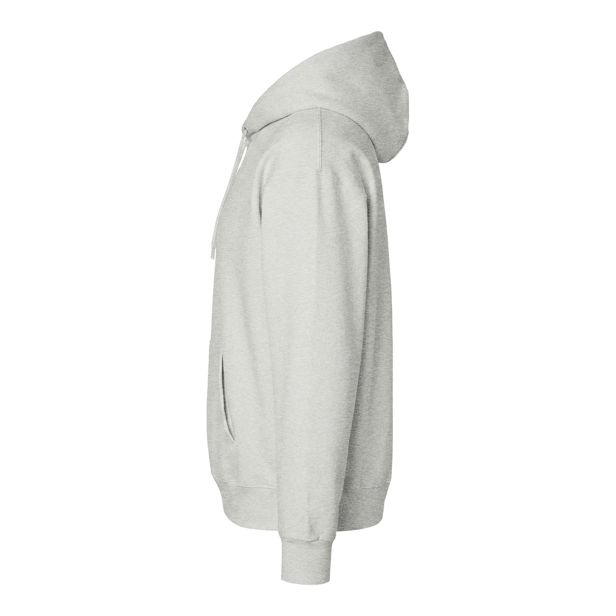 Hanes F170 custom hoodie in ash, left side view
