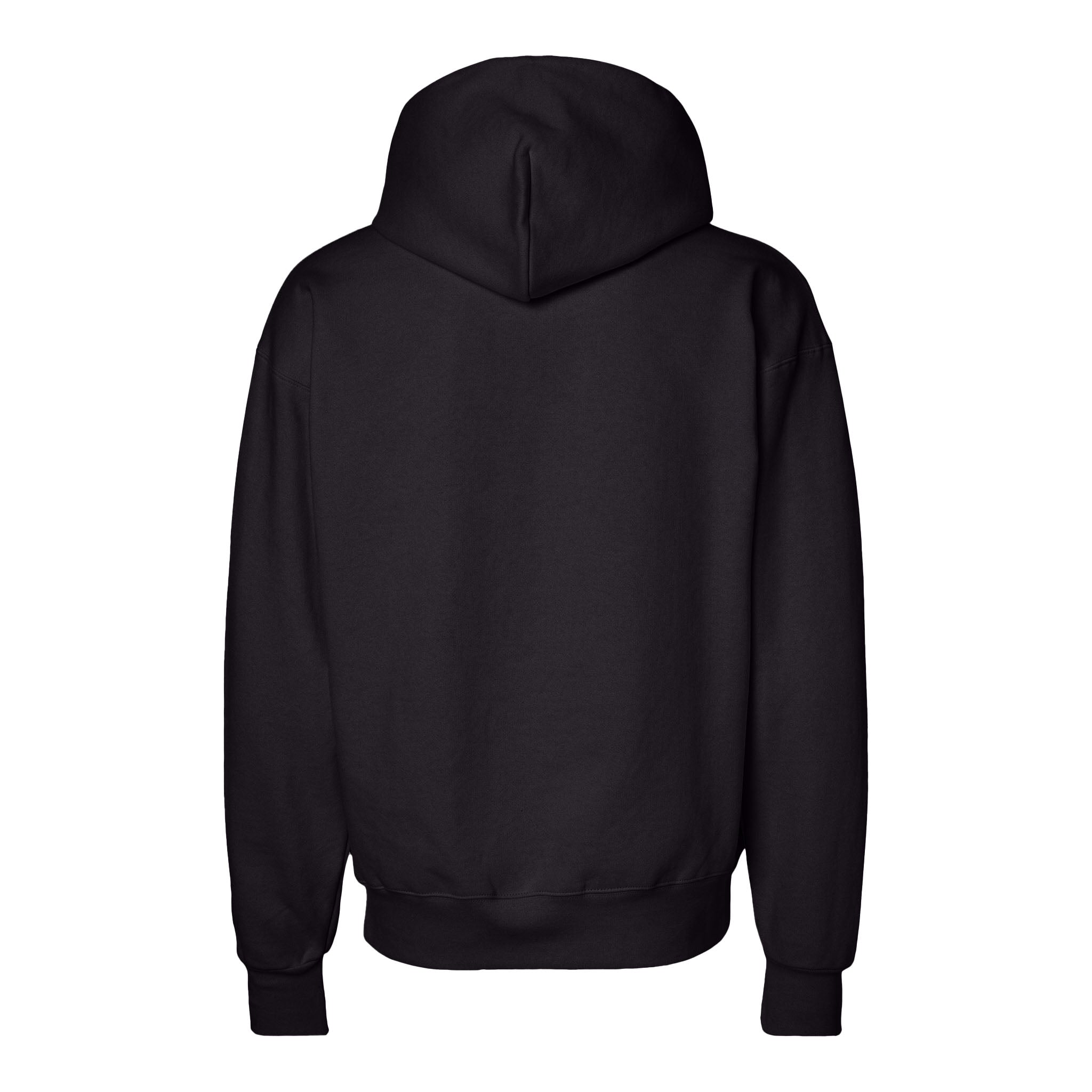 Hanes F170 custom hoodie in black, back view