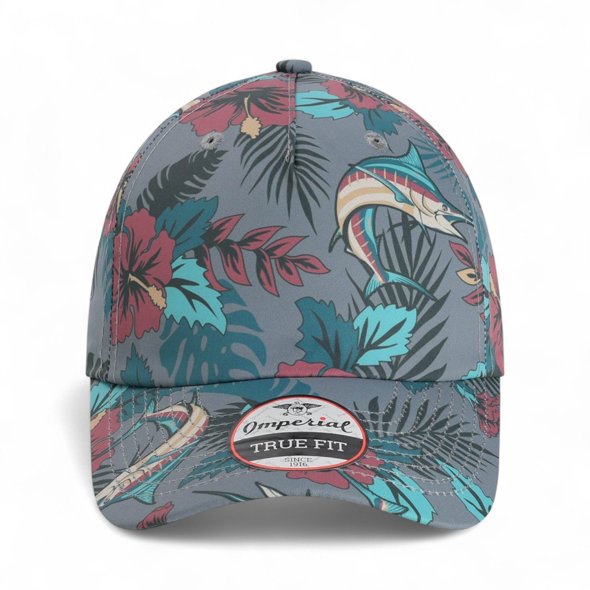 Front view of Imperial 4072 custom hat in blue coast