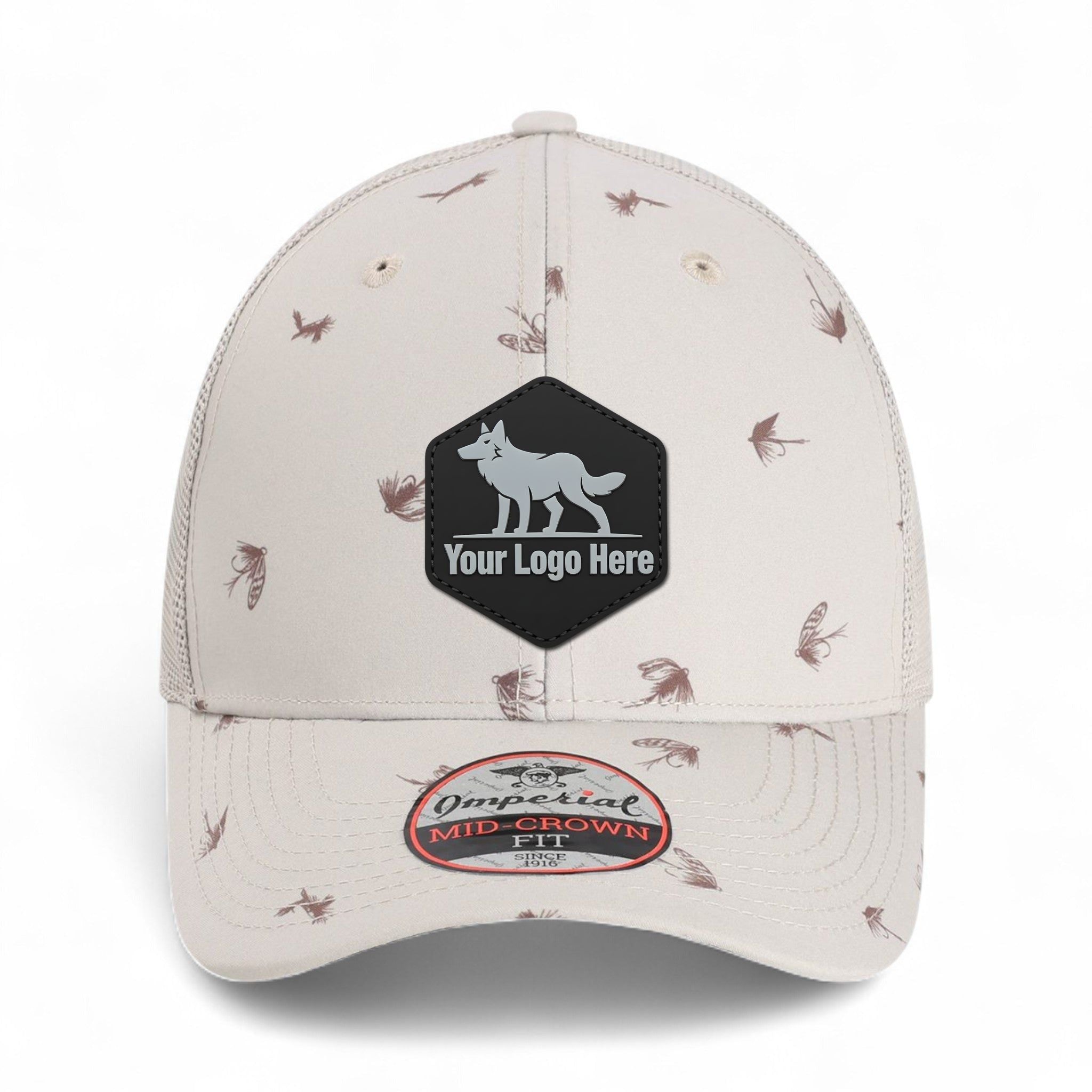 PVC patch preview of Imperial 4074 custom hat in khaki