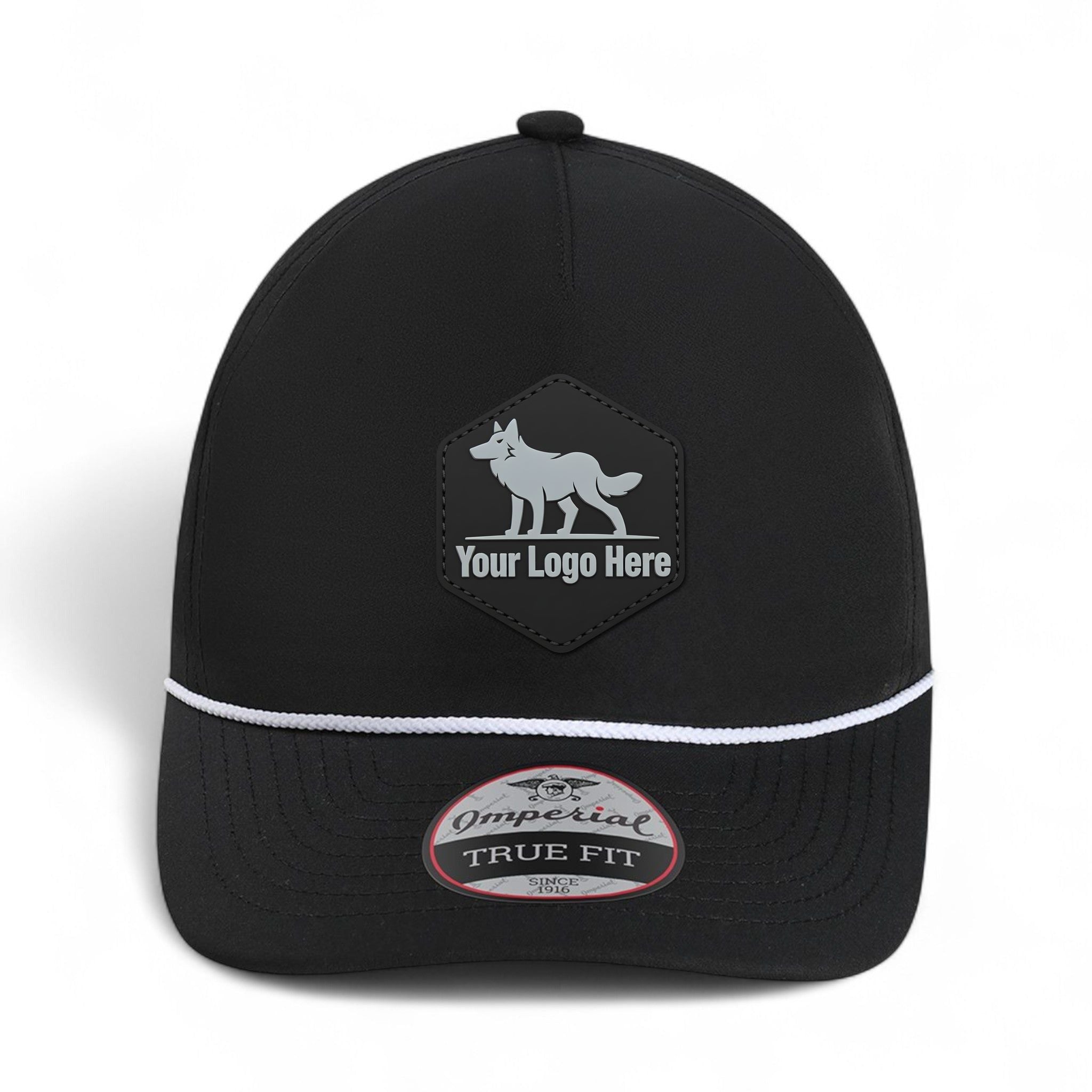 PVC patch preview of Imperial 5054U custom hat in black and white