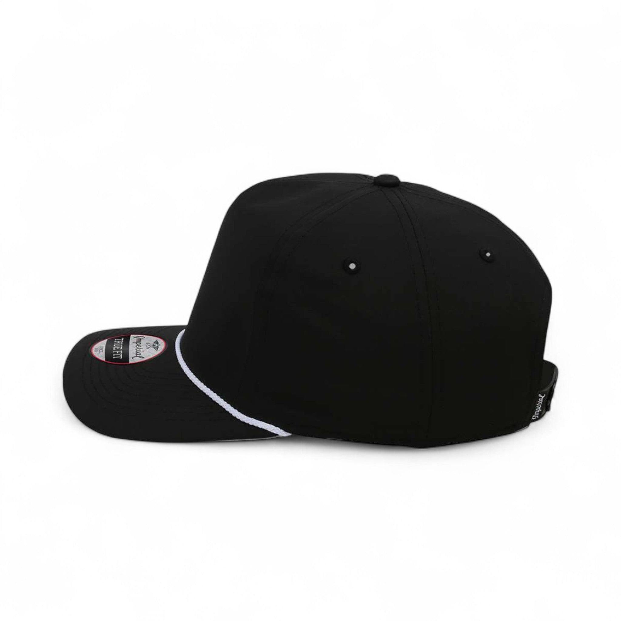 Left side view of Imperial 5054 custom hat in black and white