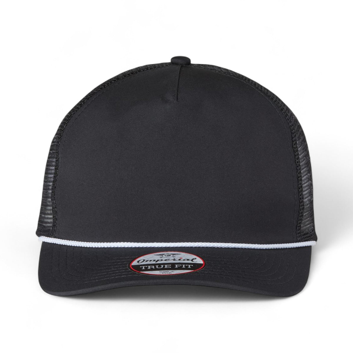 Front view of Imperial 5055 custom hat in black, black and white