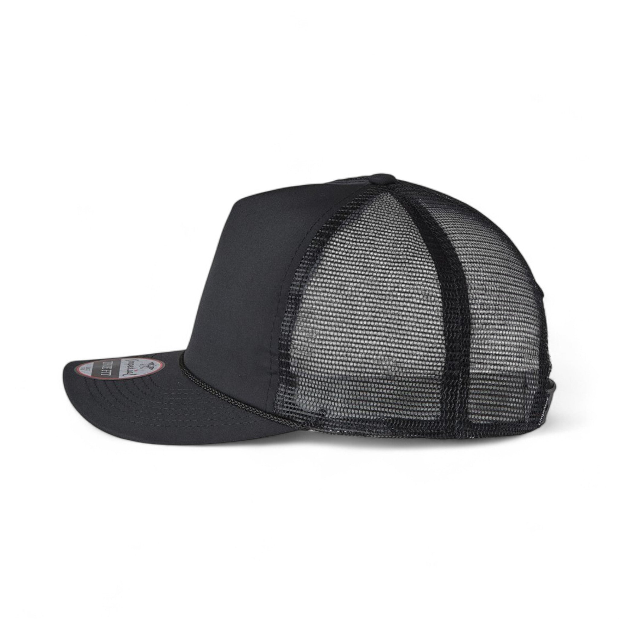 Left side view of Imperial 5055 custom hat in black, black and black