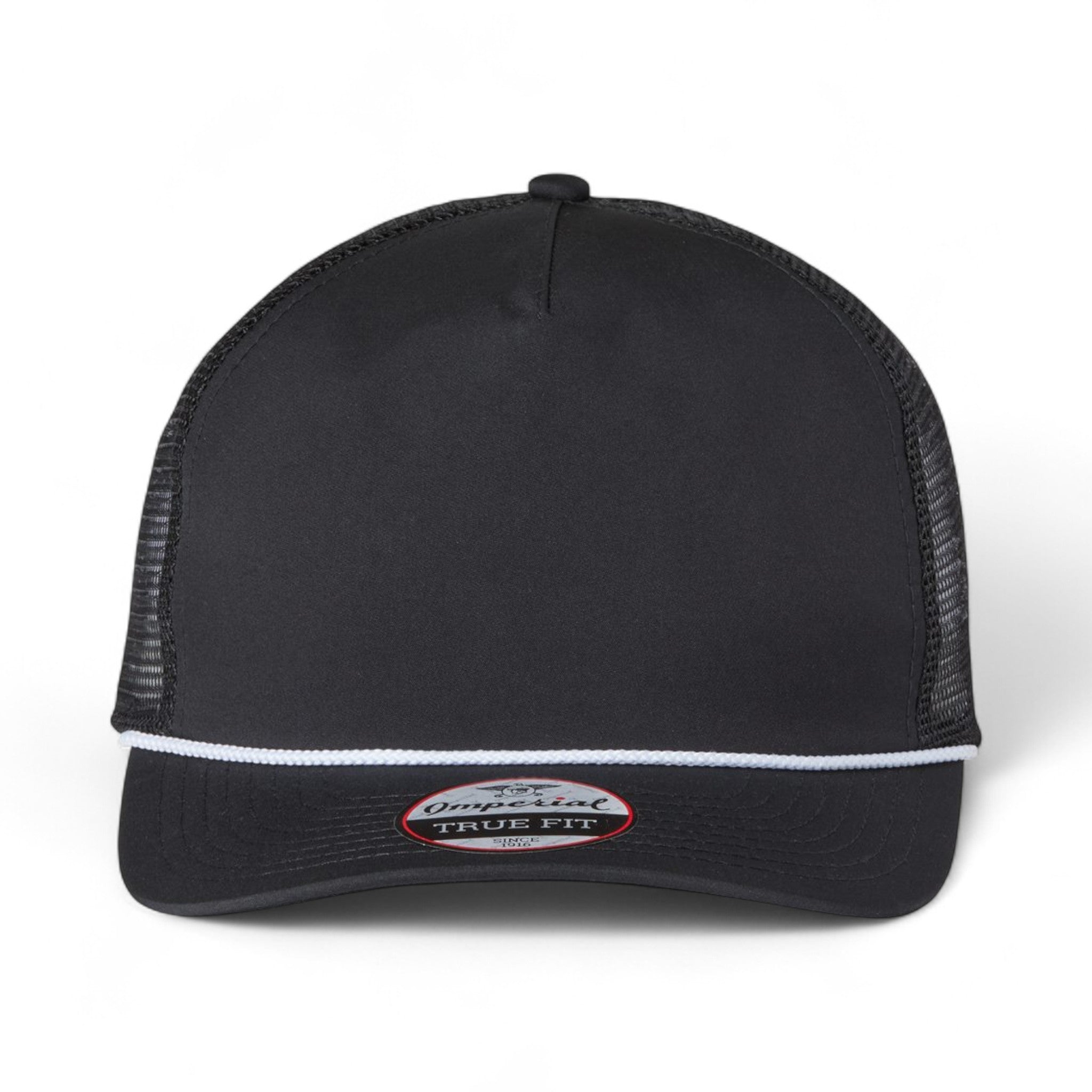 Front view of Imperial 5055 custom hat in black, black and white