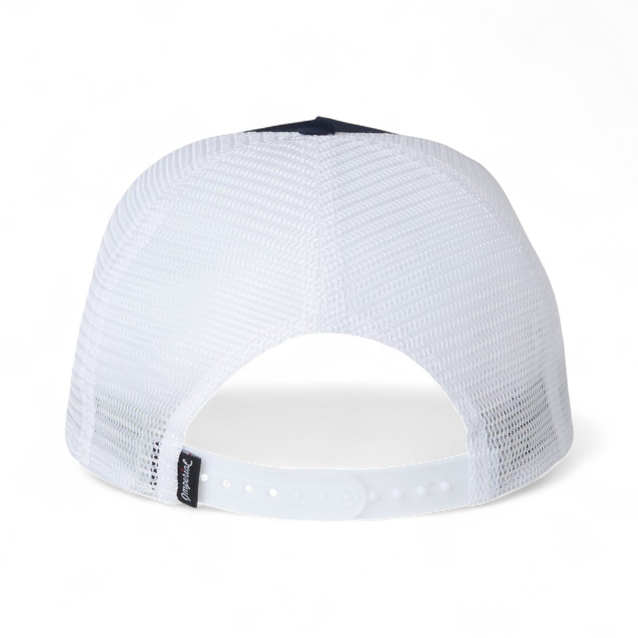 Back view of Imperial 5055 custom hat in navy, white and white