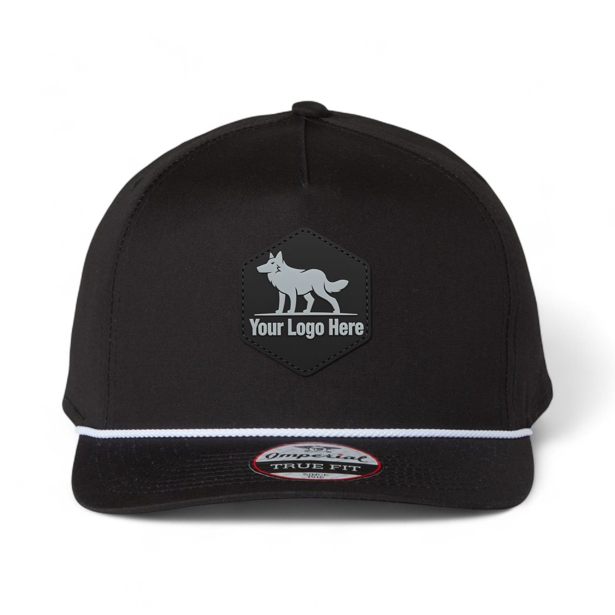 PVC patch preview of Imperial 5056 custom hat in black and white