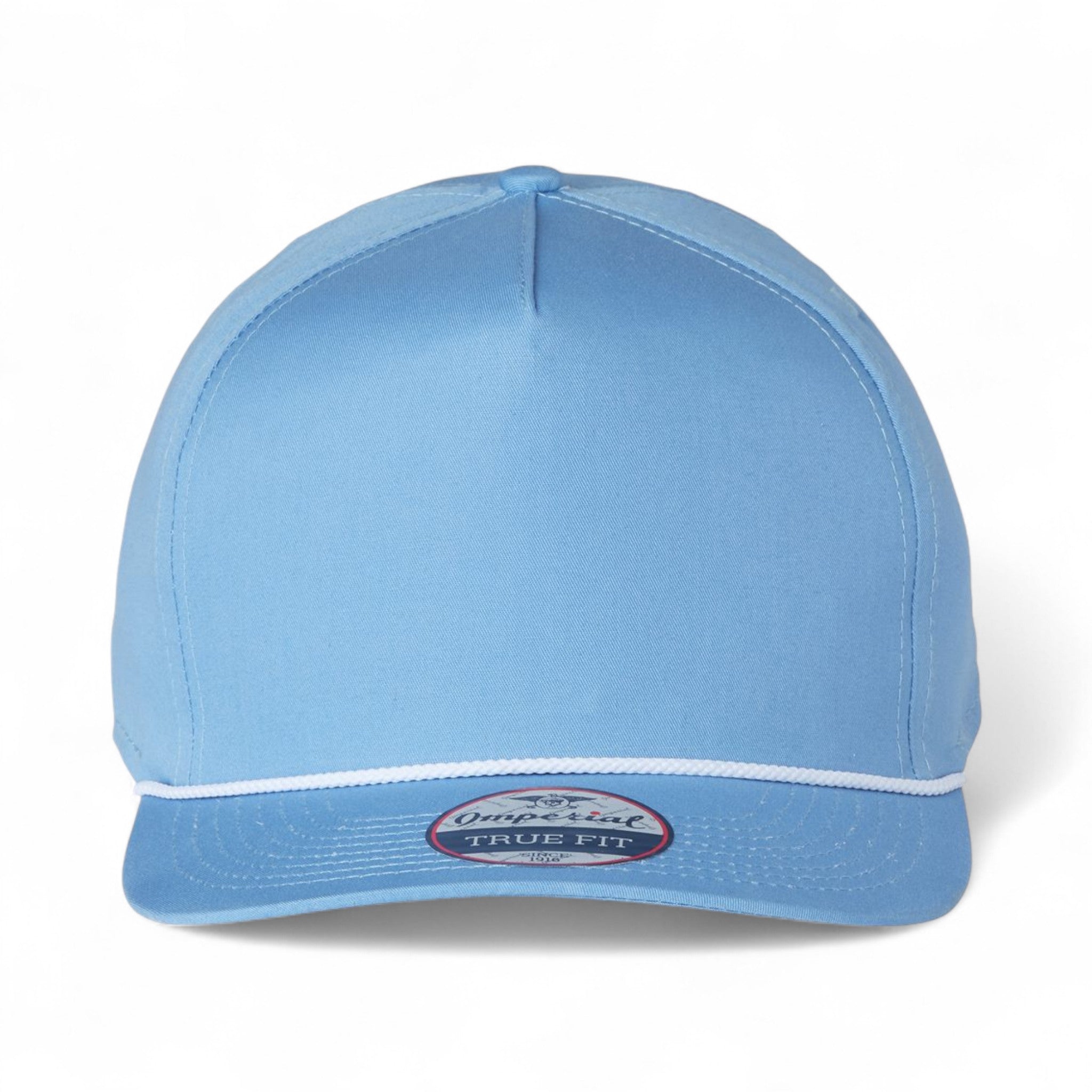 Front view of Imperial 5056 custom hat in powder blue and white