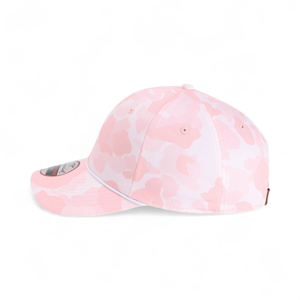 Left side view of Imperial 5058 custom hat in frog skin camo light pink