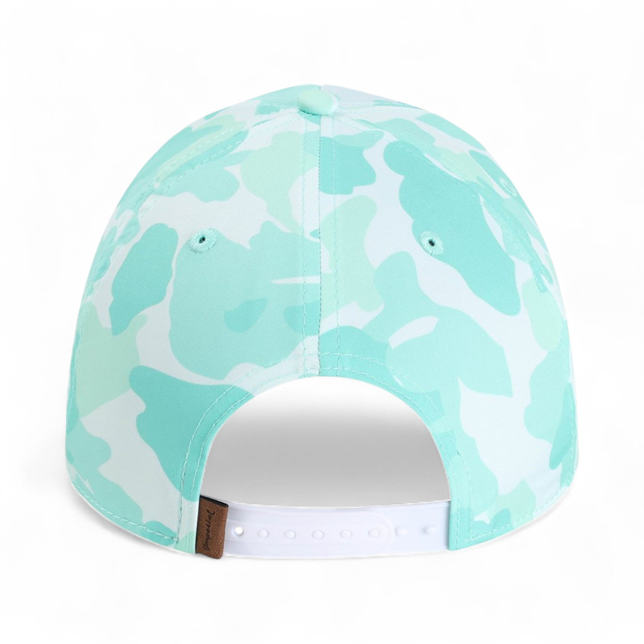 Back view of Imperial 5058 custom hat in frog skin camo aqua